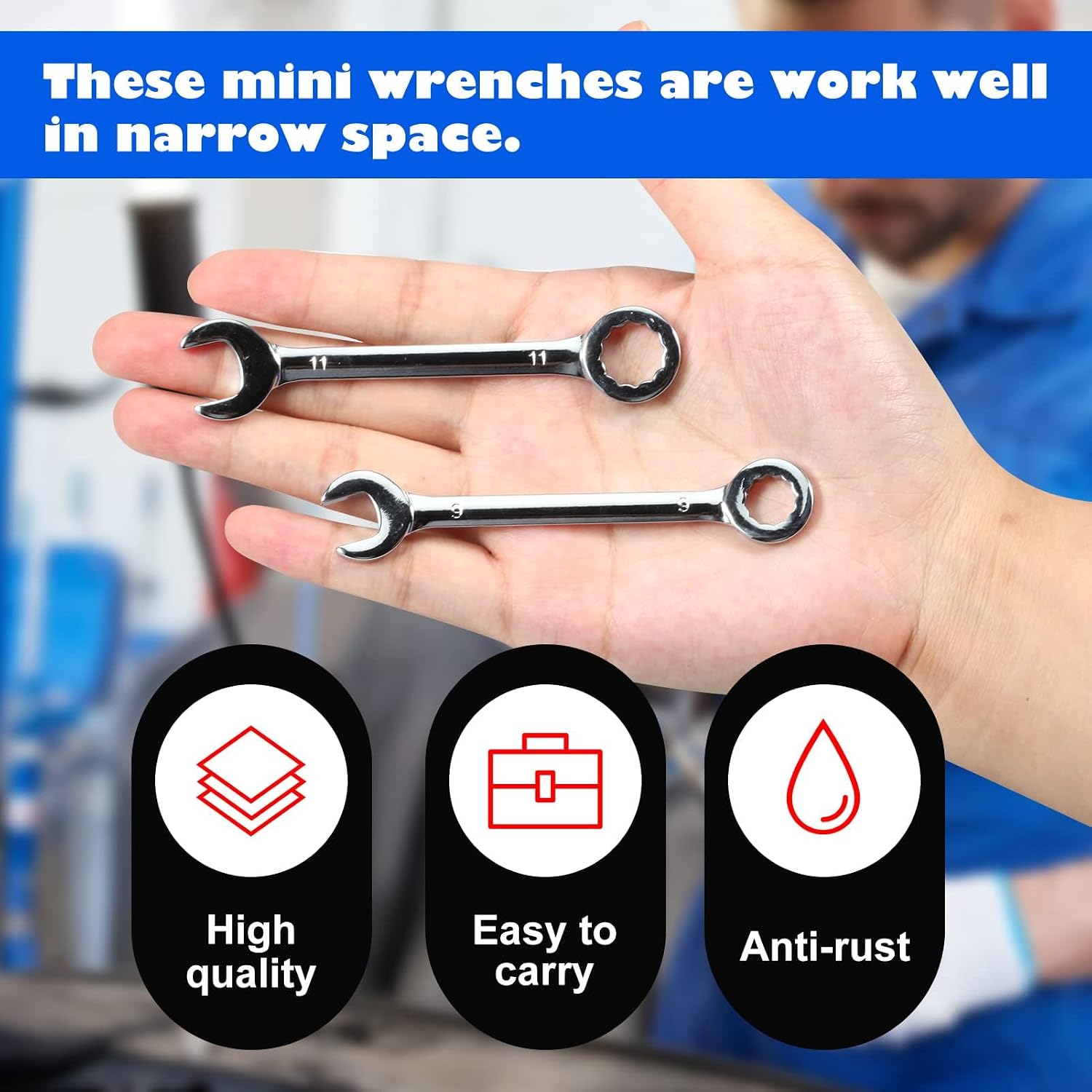 4mm Metric Mini Wrench Set, 10-Piece, High Carbon Steel, Chrome Plated