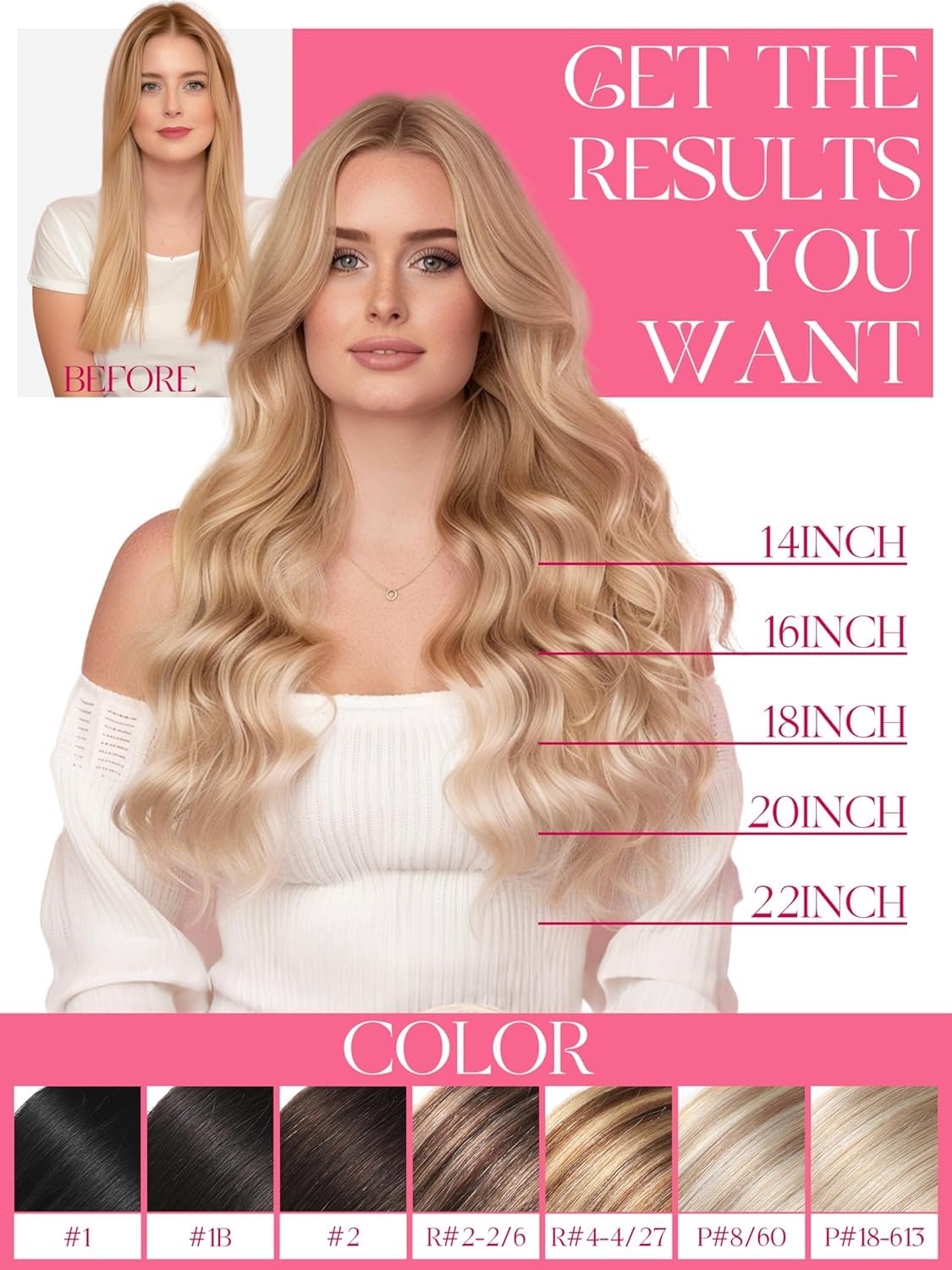 Lacer Blonde Human Hair Extensions 14 Inch OVO Butterfly Weft Hair Extensions Seamless Micro Beads Double Layer Weft Light Brown with Platinum Blonde Twin Tape Wefts 100G