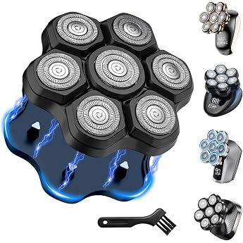 Magnetic Bald Razor Replacement Blades 7D Head Shaver for Bald Razor Men Floating Replacement Head for Bald Razor Universal 7 Head Waterproof Razor Head Wet and Dry