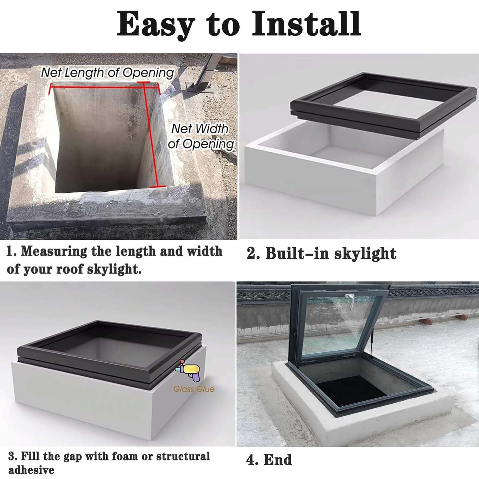 Finestra da tetto trasparente ventilata manuale per tetti di casa, ideale per illuminazione naturale in centri commerciali, bar e palestre (100 x 100 cm)