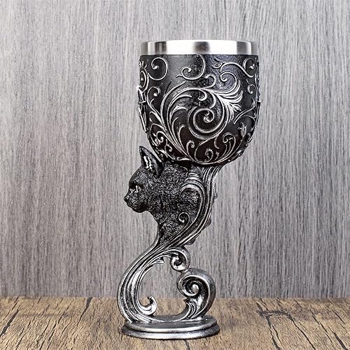 Miniatura 3 de ZOHAIR Cáliz creativo 3D de gato, dragón, cráneo, unicornio, lobo, estilo punk, copa de vino de acero inoxidable de resina, regalo de Halloween y