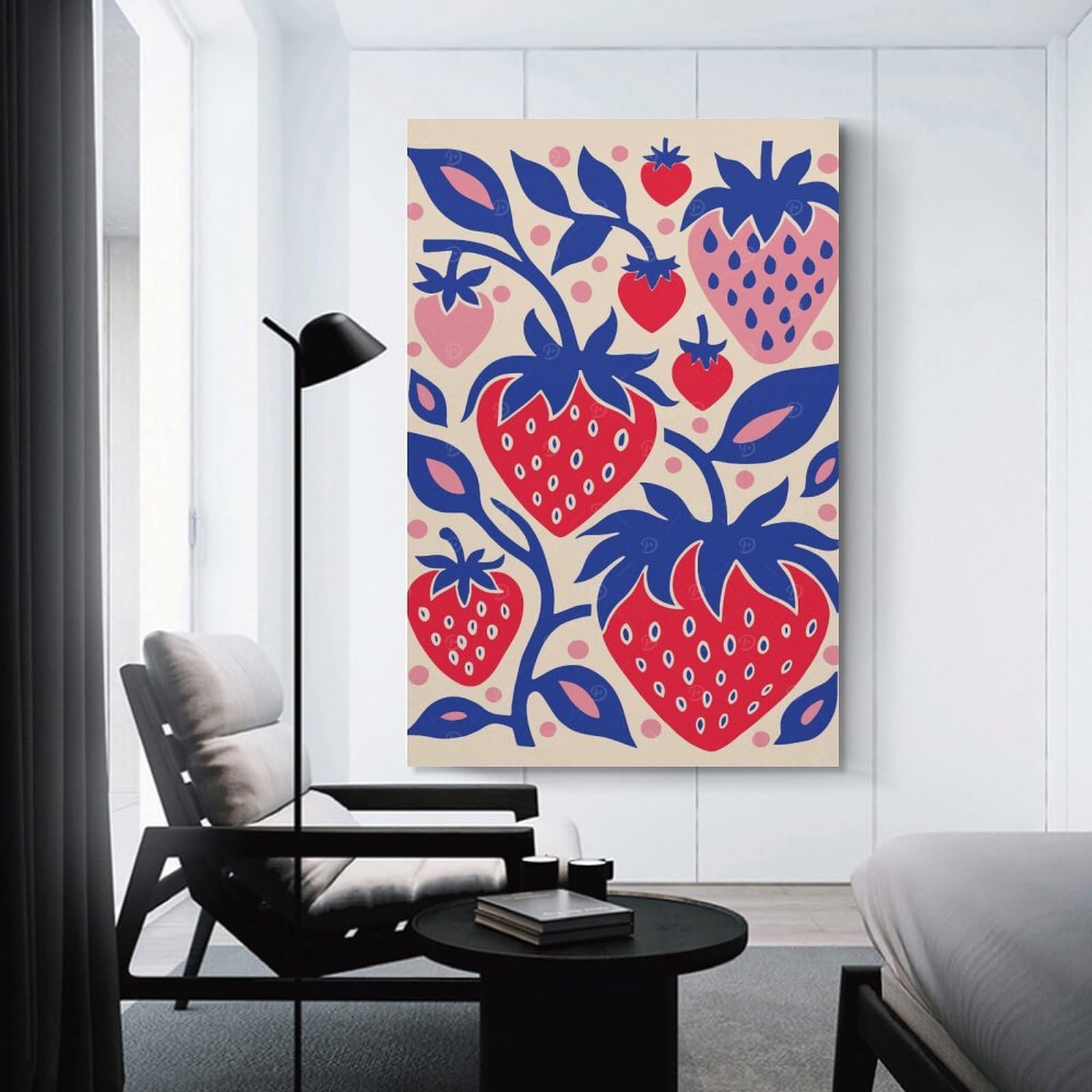 Junmoney Retro Strawberries Art Canvas Wall Art, 20x30inch(50x75cm), for Bedroom, Guest Room Or Reading Nook, Decorative Wall Art for Cosy Rooms