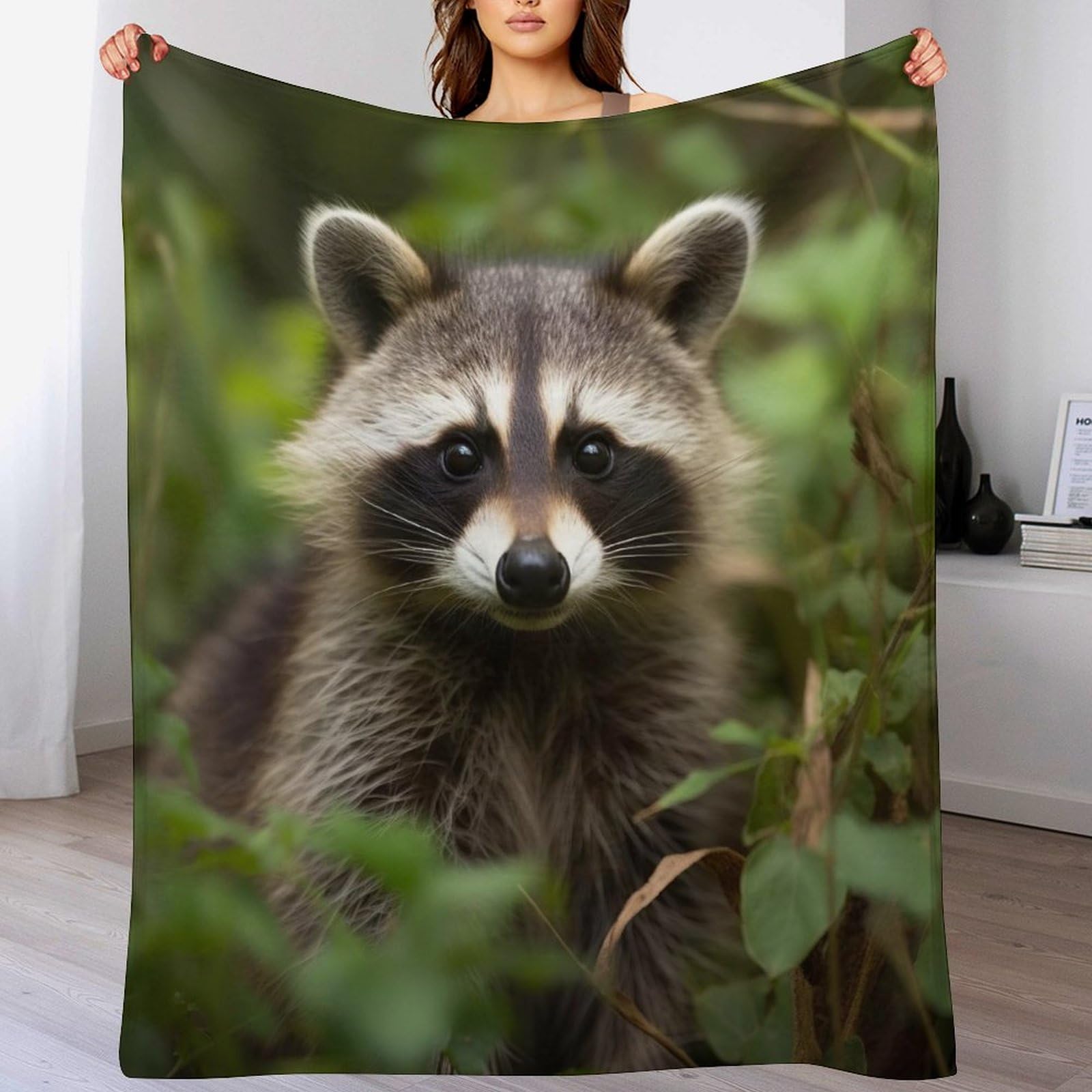 Couverture en polaire raton laveur 140x180cm en flanelle légère pour lit et canapé