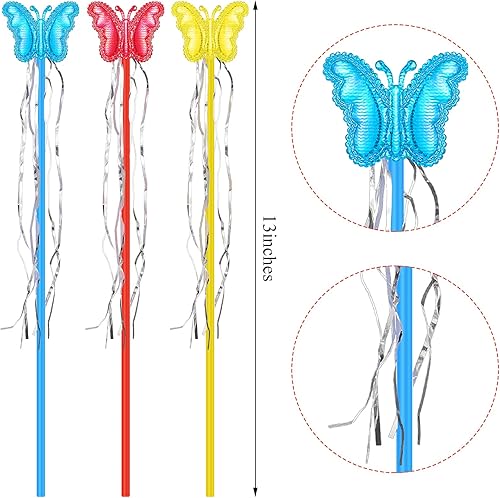 Miniatura 5 de Skylety 18 piezas de varita de hadas de mariposa para niñas y niños, 6 colores mariposa hada princesa varita para fiesta de cumpleaños, disfraz,