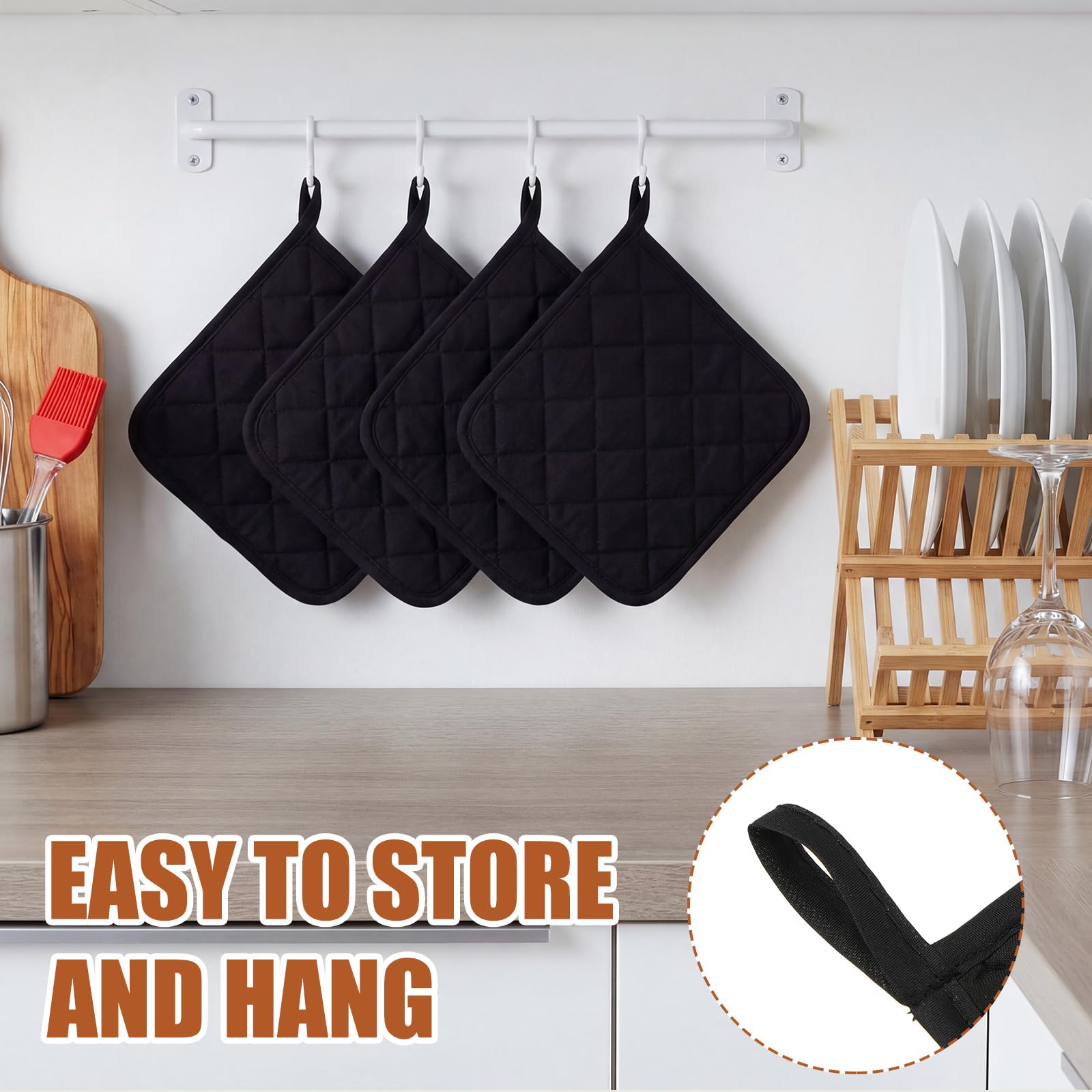 Uiifan Topflappen aus Baumwolle für die Küche, waschbar, hitzebeständig, für den Ofen zum Kochen und Backen, 20 x 20 x 0,5 cm, Schwarz, 30 Stück
