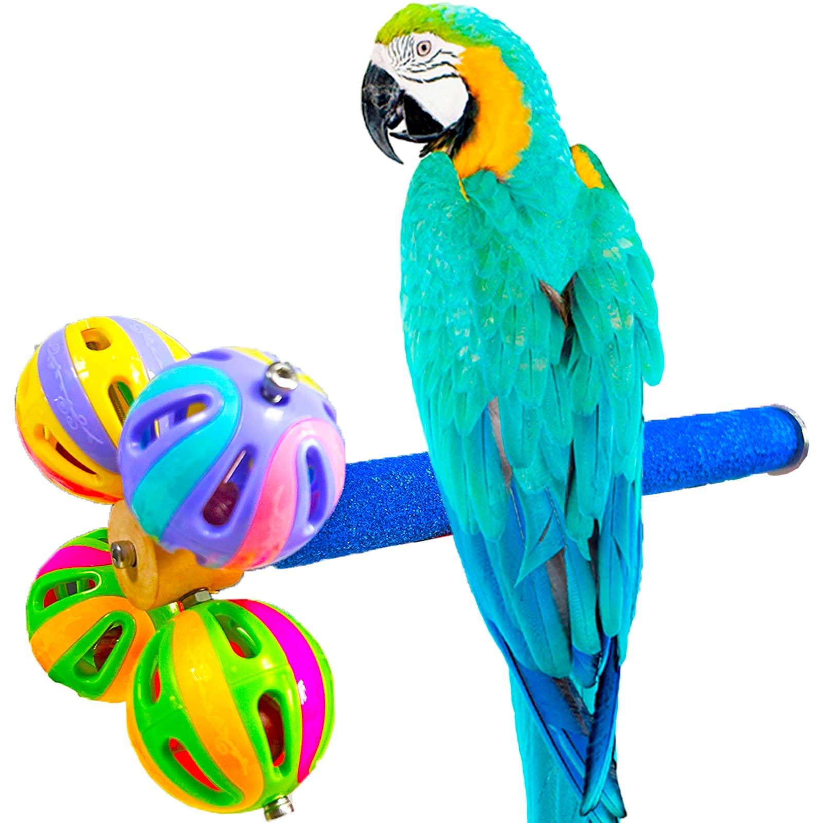 Large Bird Perch Toy with Rotating Balls Natural Parrot Large Bird Stand Perches Toy Wood Rotate Spinning Balls for Cage Parakeet Budgies Parrotlets