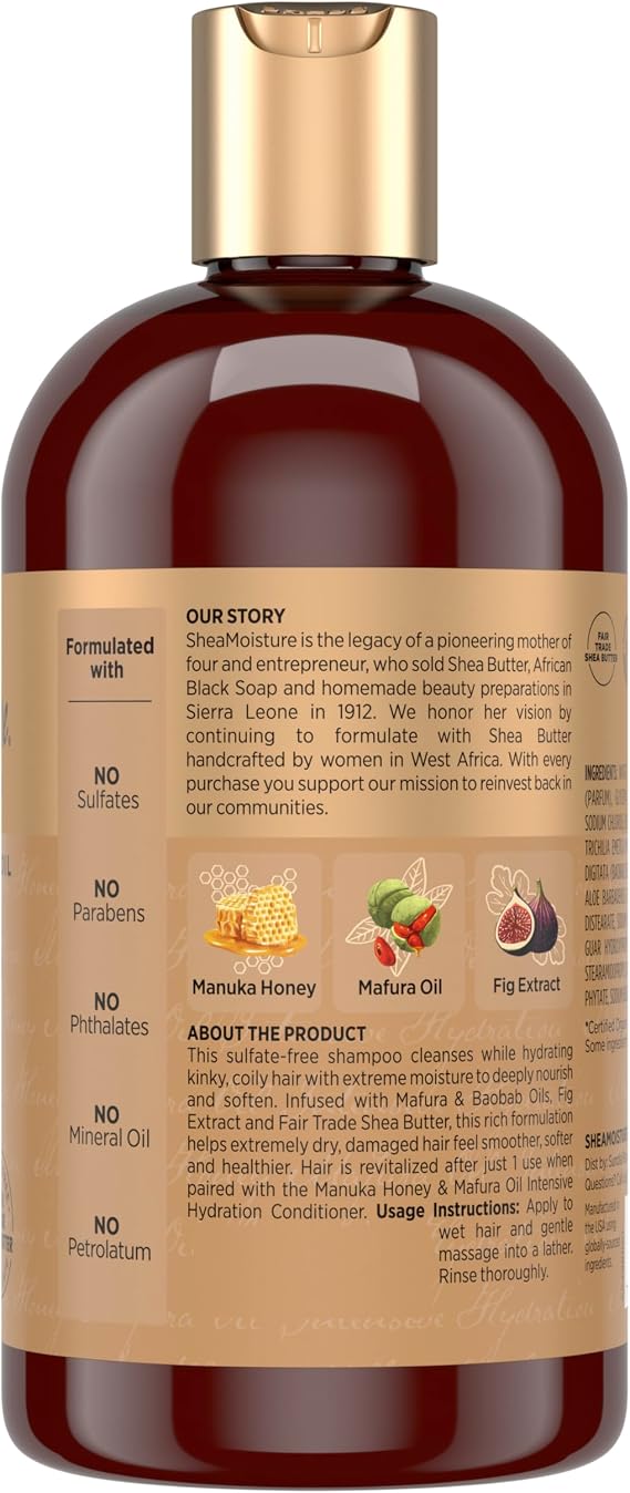 Shea Moisture Manuka Honey & Mafura Oil Intensive Hydration Shampoo with African Rock Fig & Baobab Oil 13 oz