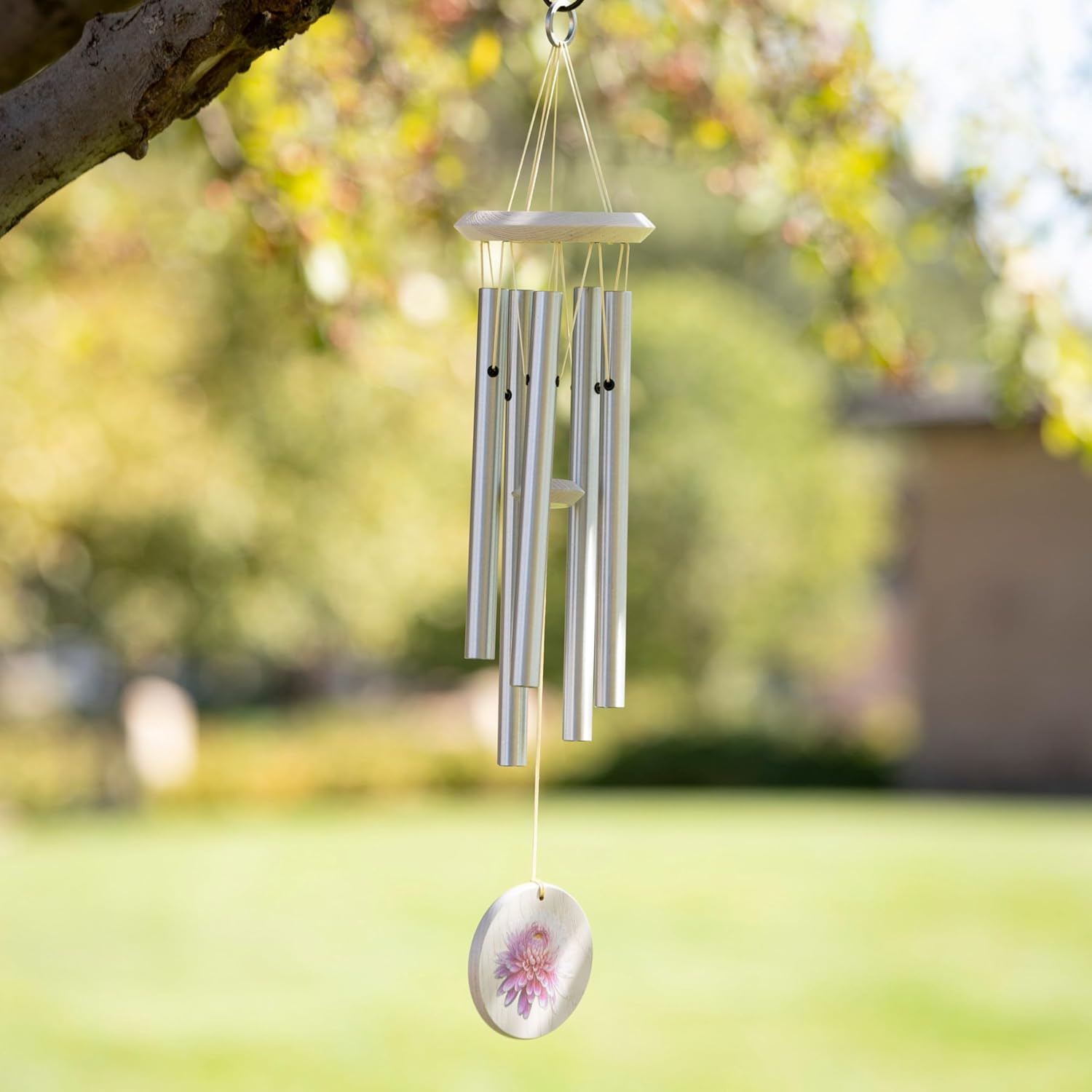 Woodstock Chimes Flower Wind Chime 22" Pink Mum Outdoor Memorial Gift, Wind Chimes for Backyard, Porch, Garden Patio Decor, Zen Light Sound FCMPI