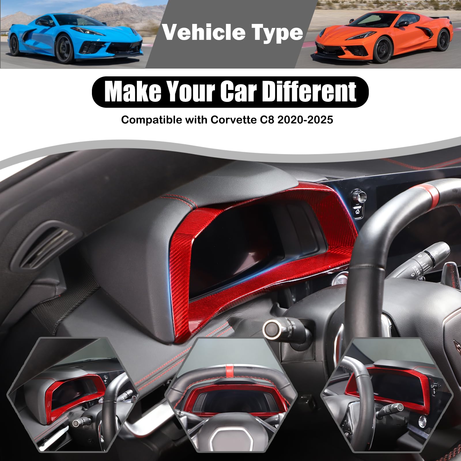 Yipmotiv Genuine Carbon Fiber Dashboard Strip Trim for Corvette C8 Z51 Z06 ZR1 Coupe Convertible