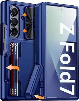 Vizvera Samsung Galaxy Z Fold 7 Case, RFID Wallet with Card Holder Kickstand Camera Cover Shockproof Silicone Protective Case for Z Fold 7 2025-Blue
