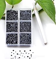 Vista 4 de Bymitel Hotfix - Gemas redondas de diamantes de imitación de cristal para manualidades, mezcla de 6 tamaños con kit de lápiz de cera, negro