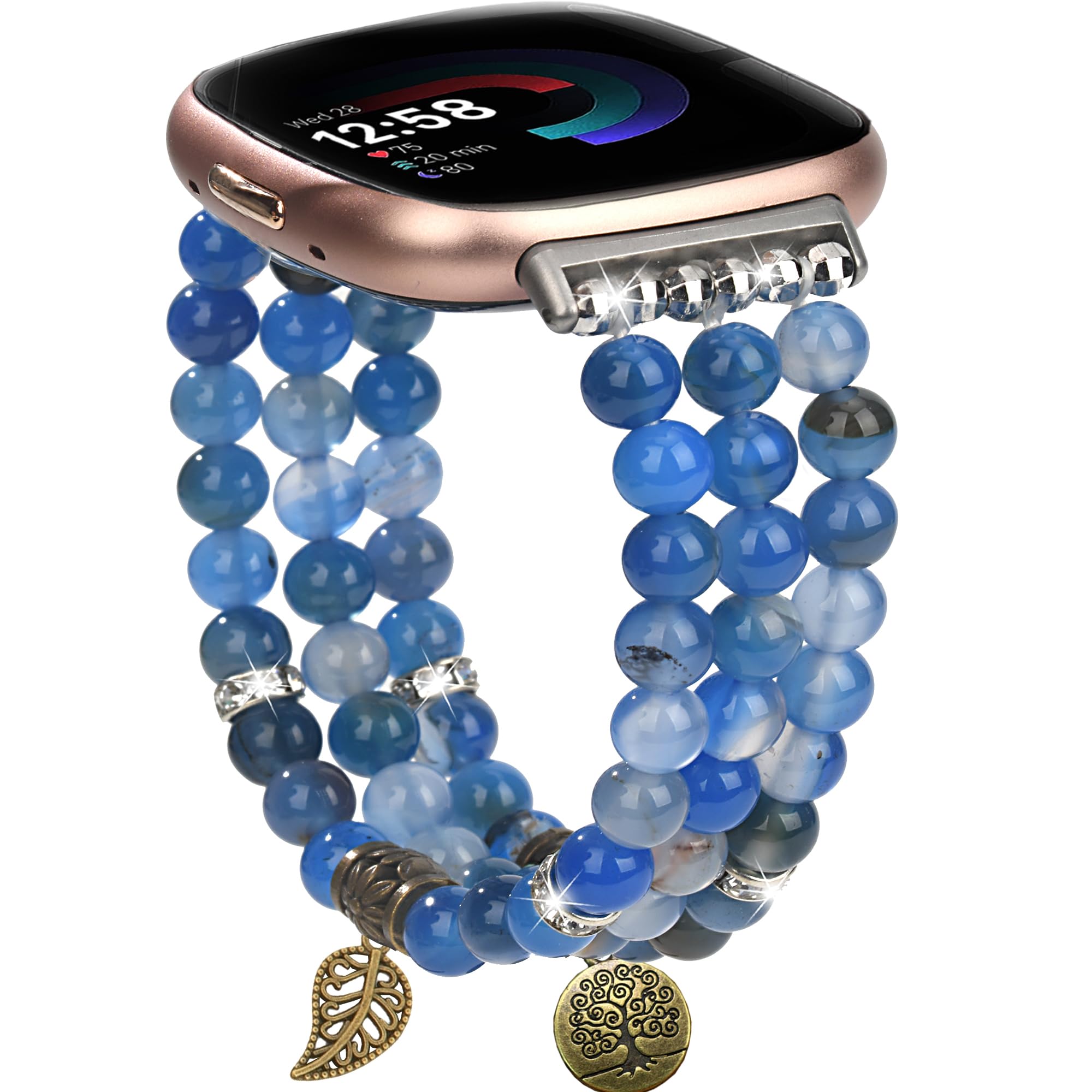 Wongeto Straps Compatible With Fitbit Versa 4/Fitbit Sense 2, Dressy Elastic Stretchy Replacement Wristband Beaded Bracelet Band For Fitbit Versa 3/Fitbit Sense Straps (Pearl White)