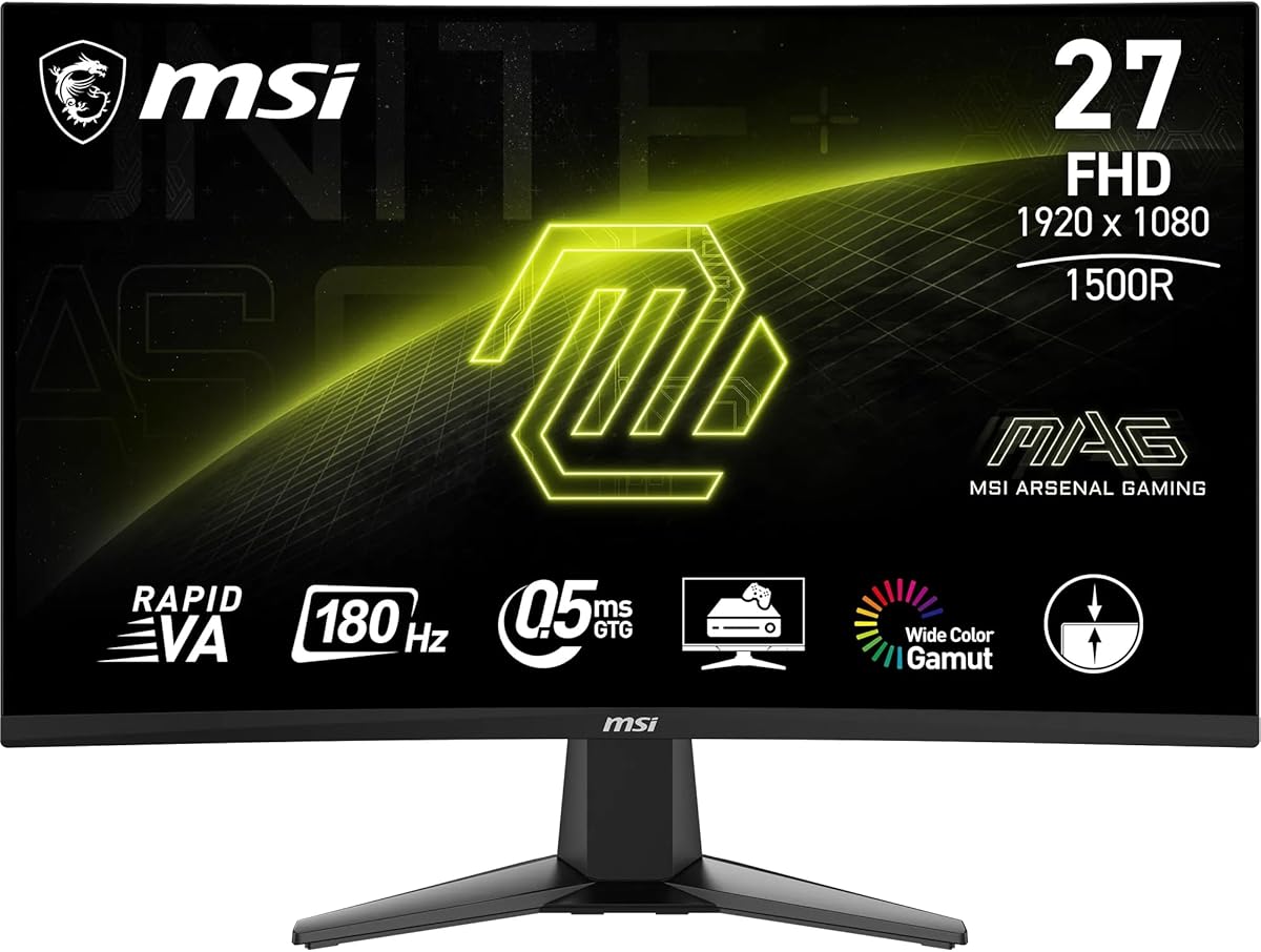 MSI MAG 27C6F 27 Zoll FHD Curved Gaming Monitor - 1500R 1920 x 1080 Rapid VA Panel, 180 Hz / 1ms (GtG), Adaptive-Sync - DP 1.2a, HDMI™ CEC