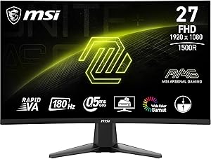 MSI MAG 27C6F 27 Inch FHD Curved Gaming Monitor – 1500R 1920 x 1080 Rapid VA Panel, 180 Hz / 1ms (GtG), Adaptive Sync – DP…