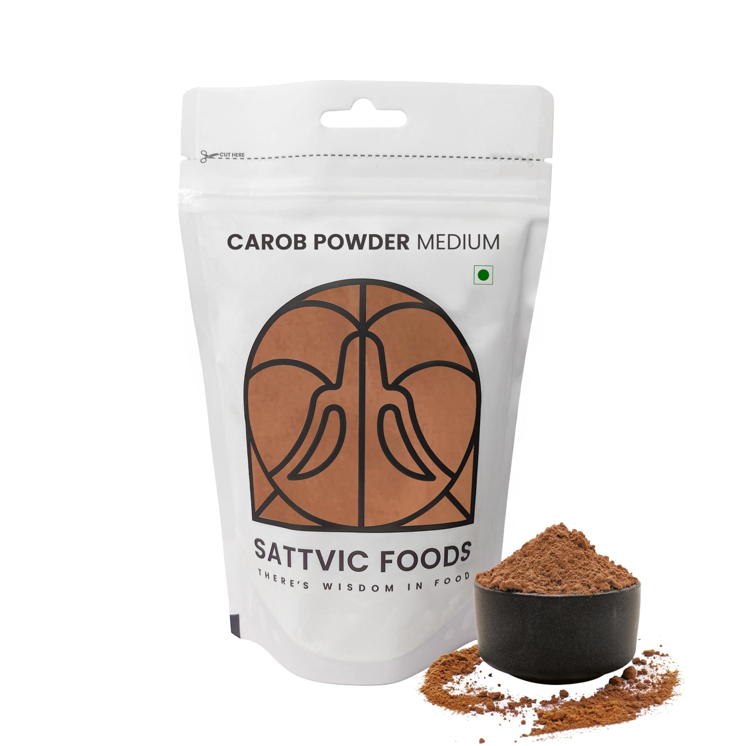 Sattvic Foods Carob Powder Medium Roast (250 g) | Caffeine/Theobromine-Free Naturally Sweet Cocoa Substitute | Suitable for Pets | Ideal for Baking, No-Bake, Smoothies, Shakes & Dog Treats