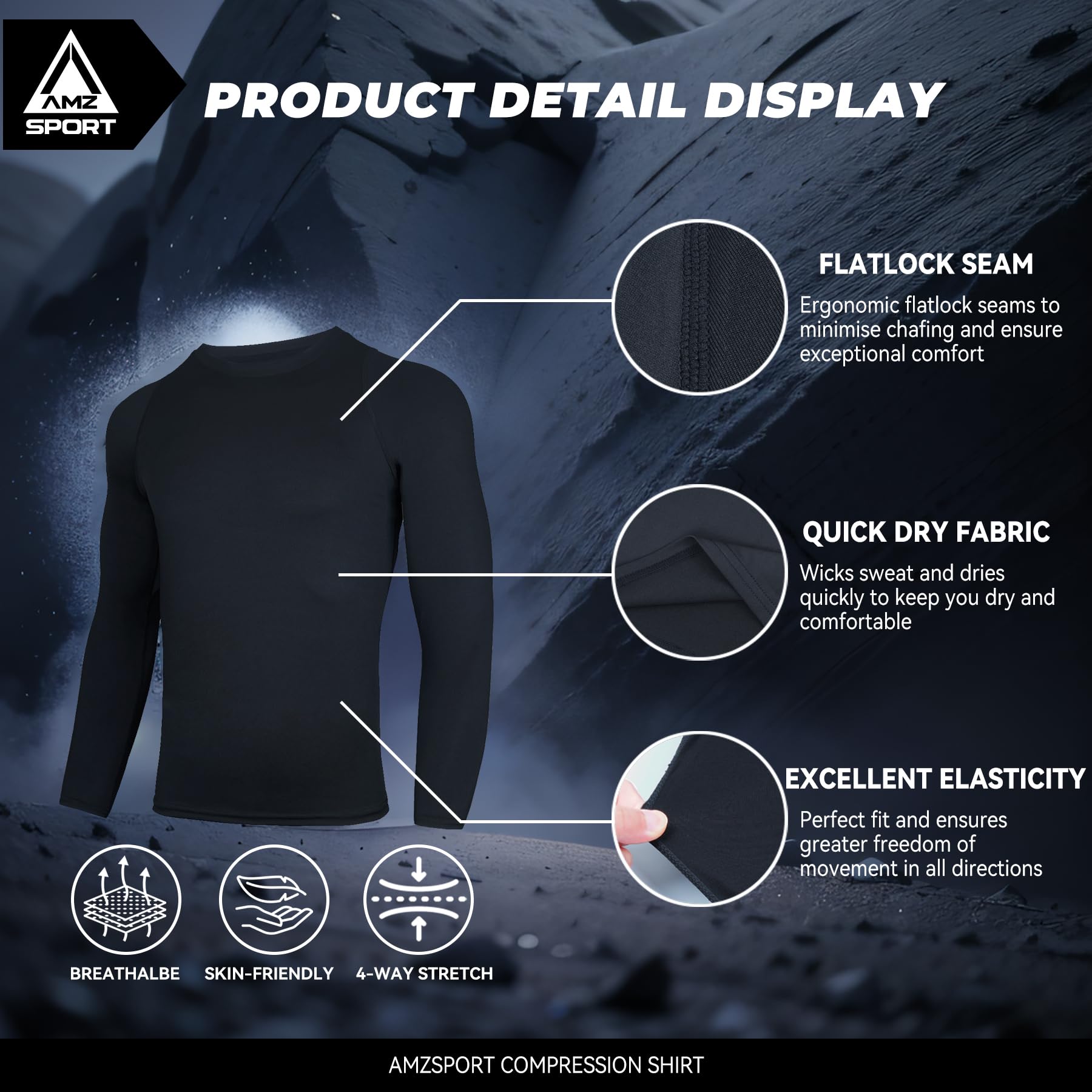 AMZSPORT 2 Pezzi Maglia Compressione Uomo Maglietta Termica Manica Lunga Maglie Sportiva Shirts Traspirante da Asciugatura Rapida Camicia Fitness Palestra