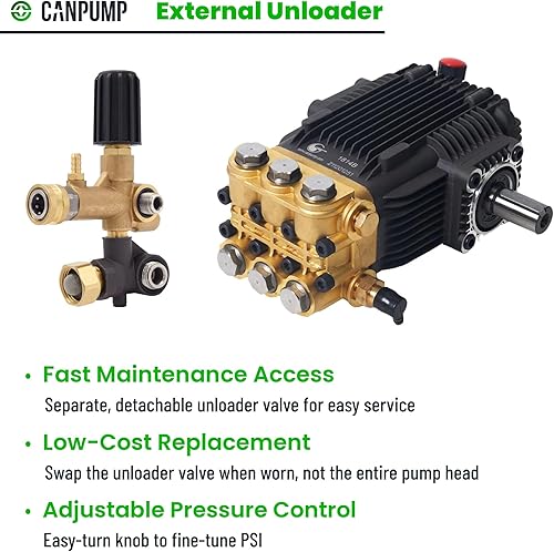 Miniatura 4 de CANPUMP CE 3650 S Bomba de lavado a presión de 3600 psi a 5 gpm EE. UU. con transmisión por correa, descargable externa, eje sólido de 24 mm, bomba