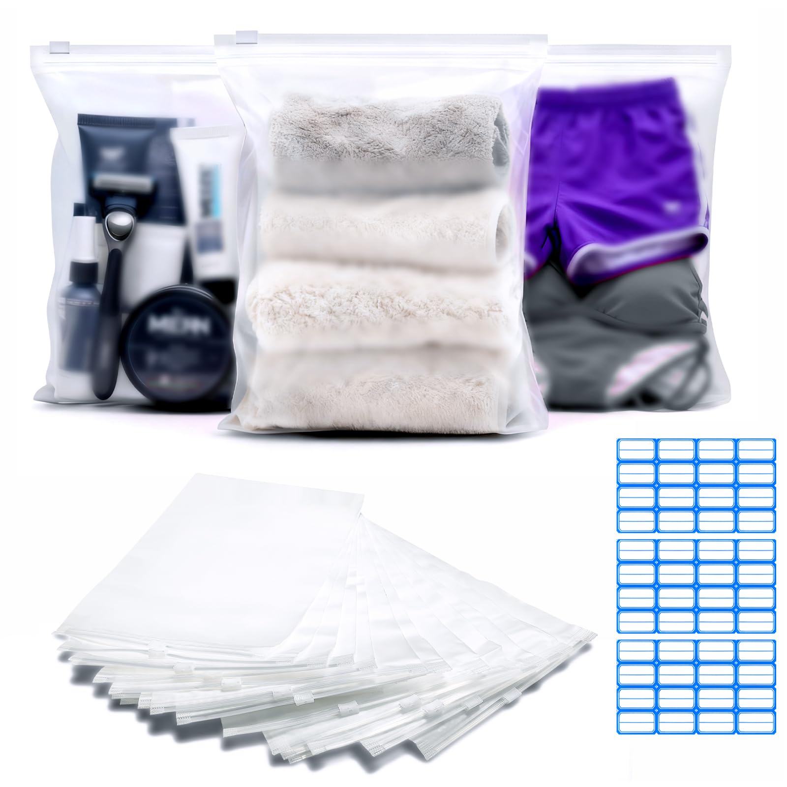 sturiz 40pcs 17x25cm Reusable Zip Lock Bags for Clothes Plastic Ziplock Bags Frosted Travel Storage Bags Waterproof No Holes Bikini Swimsuit Organiser Bags for Clothes,Shoes,Cosmetics,Suitcase