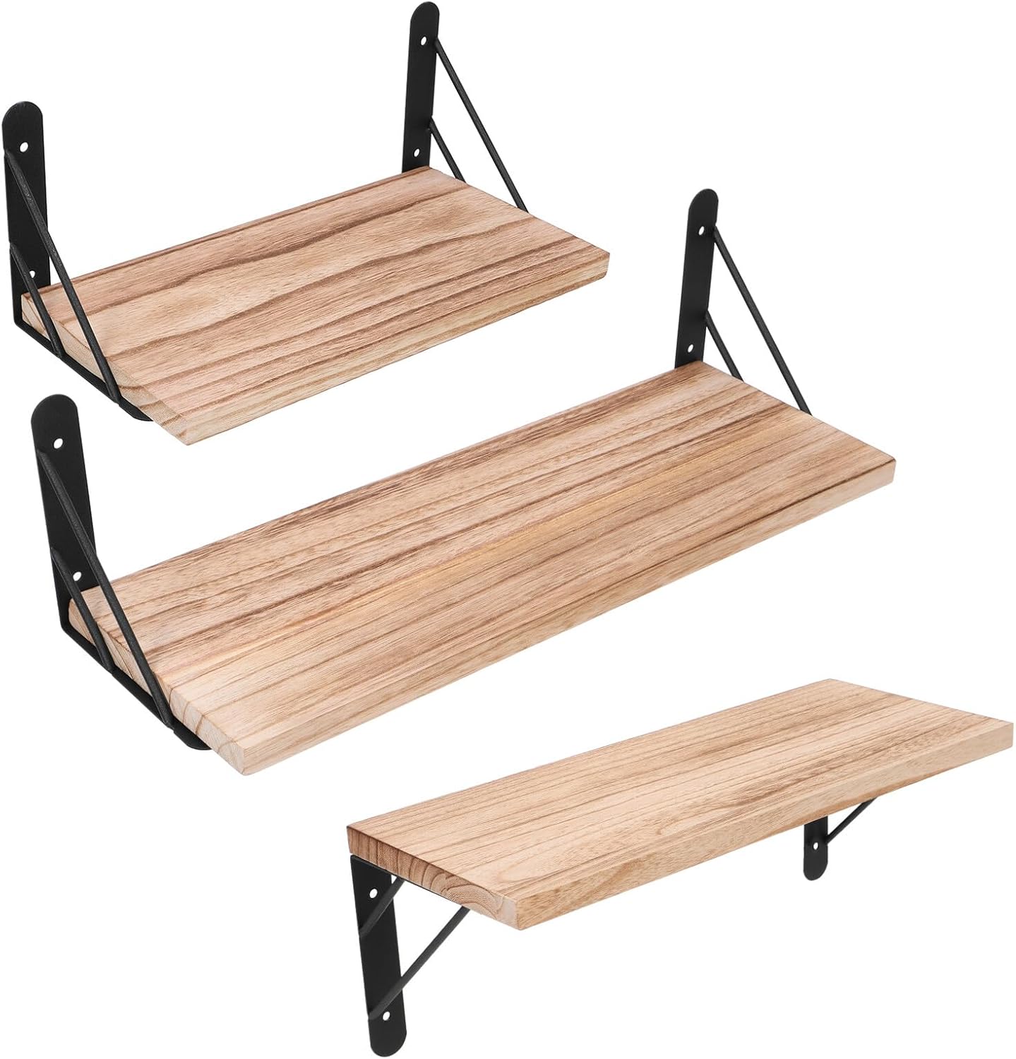 Floating Wall Shelf Set for Bedroom Living Room, 3pcs Light Wood Floating Shelves, Wall-Mounted Storage Display Rack for Home Decor