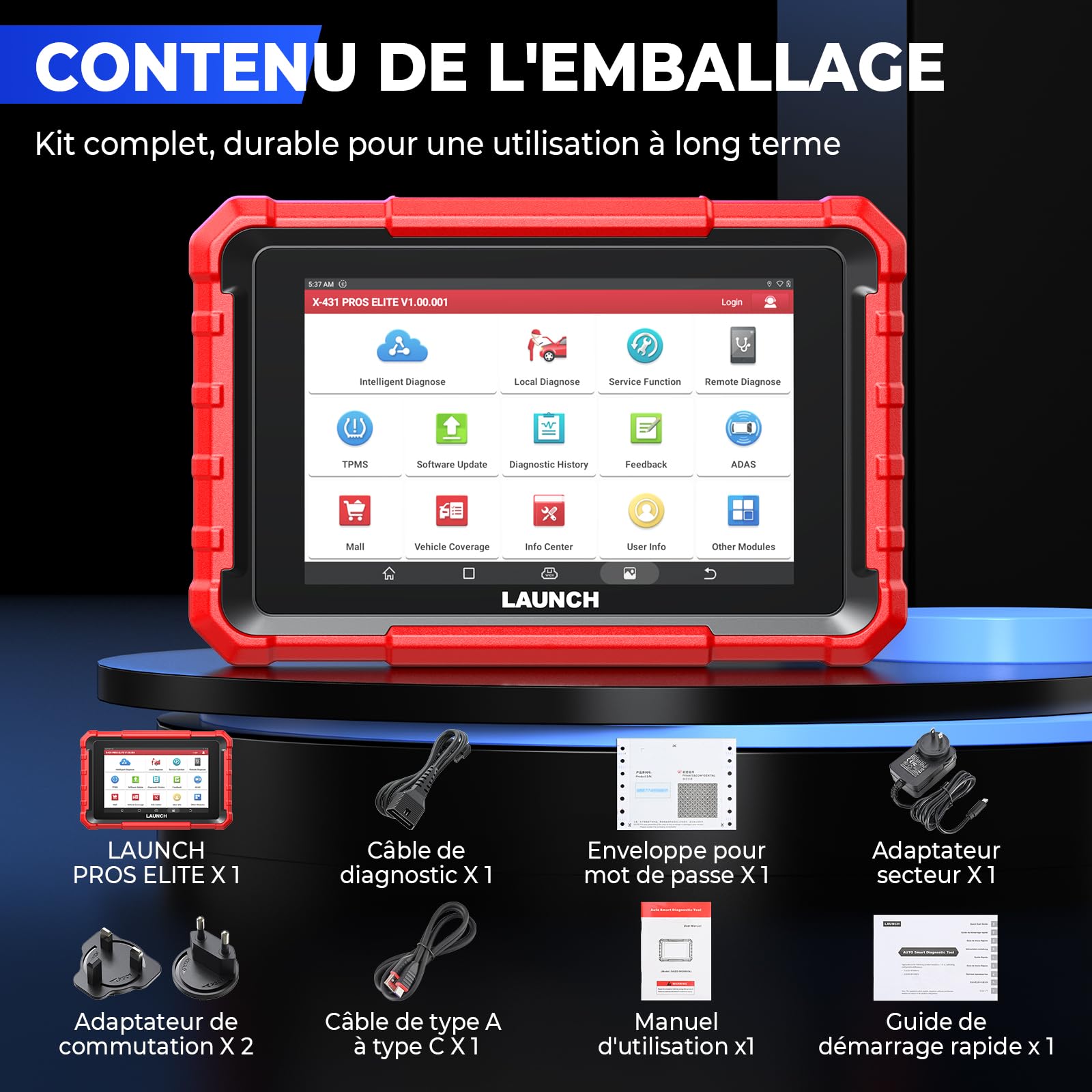 LAUNCH X431 Pros Elite Valise Diagnostic Auto, Bi-directionnel, Codage en Ligne de l'ECU, Diagnostic Complet du Système, 45+ Services de Réinitialisation, CANFD DOIP, FCA, Mise à Jour de 2 Ans