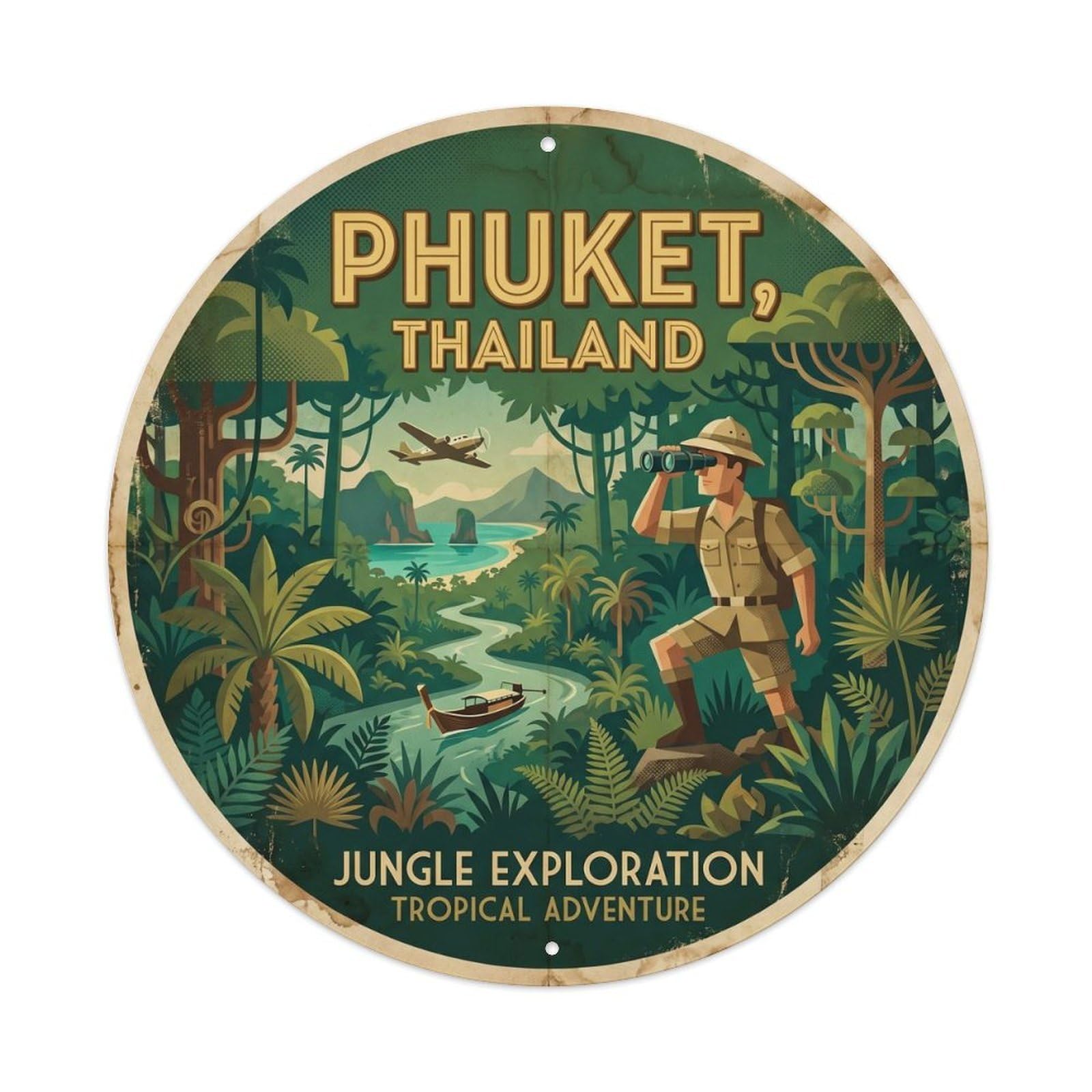 Phuket Tropical Rainforest Nature Lake Country Vintage Metal Tin Sign Plaque Wall Decor for Cafe, Club Bar, Office, Garden Metal Poster 8x8Inch