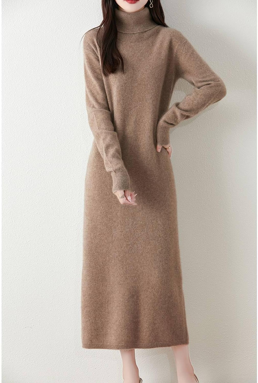 Long Sweater Women's Dress Knitted Turtleneck Long Sleeve 100% Merino Wool Pullover Winter Warm Tops - Image 2
