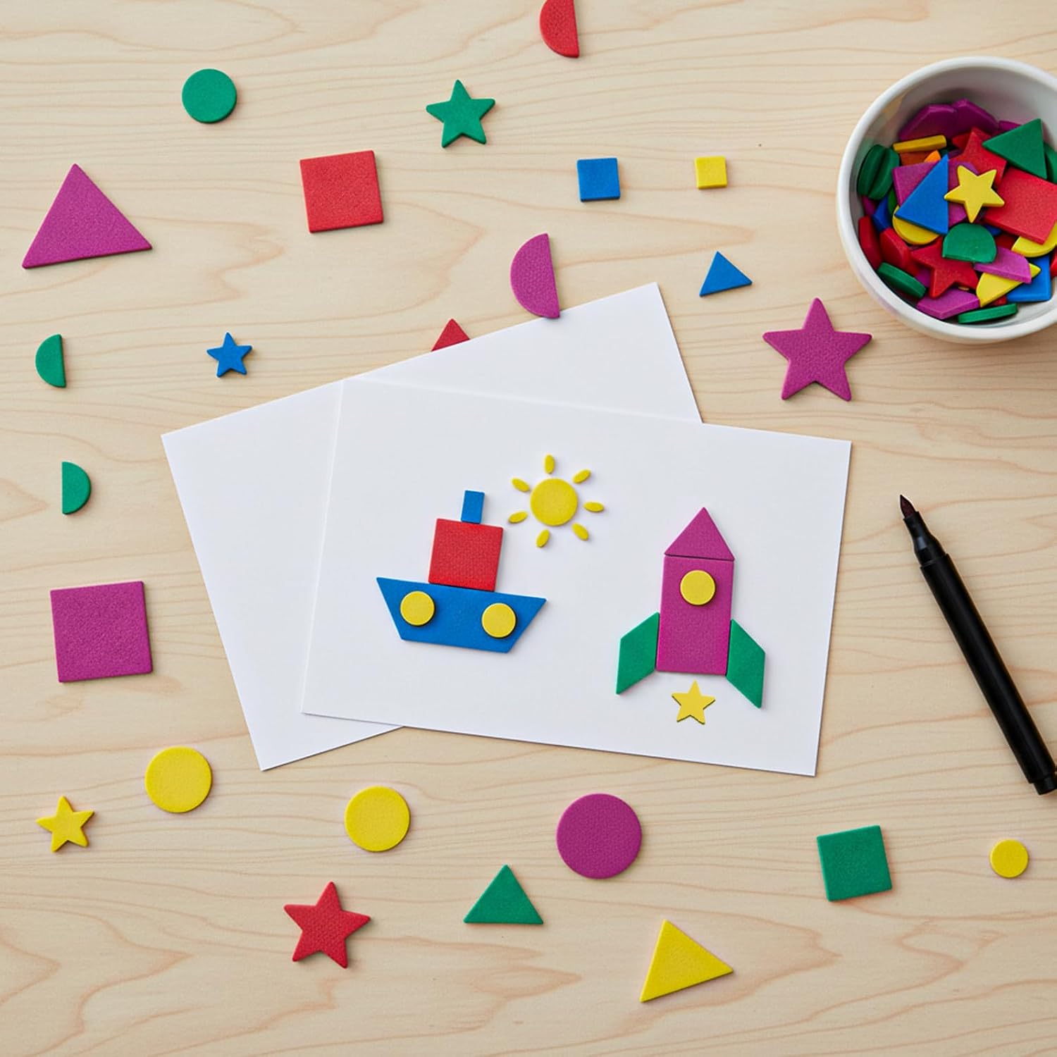 750 PCS Foam Stickers Colorful Foam Shape Stickers for Kids Crafts Self Adhesive Square Triangle Star Circle Sticker Geometric Sticker for Preschool DIY Art Supplies Project Home Party Decorations