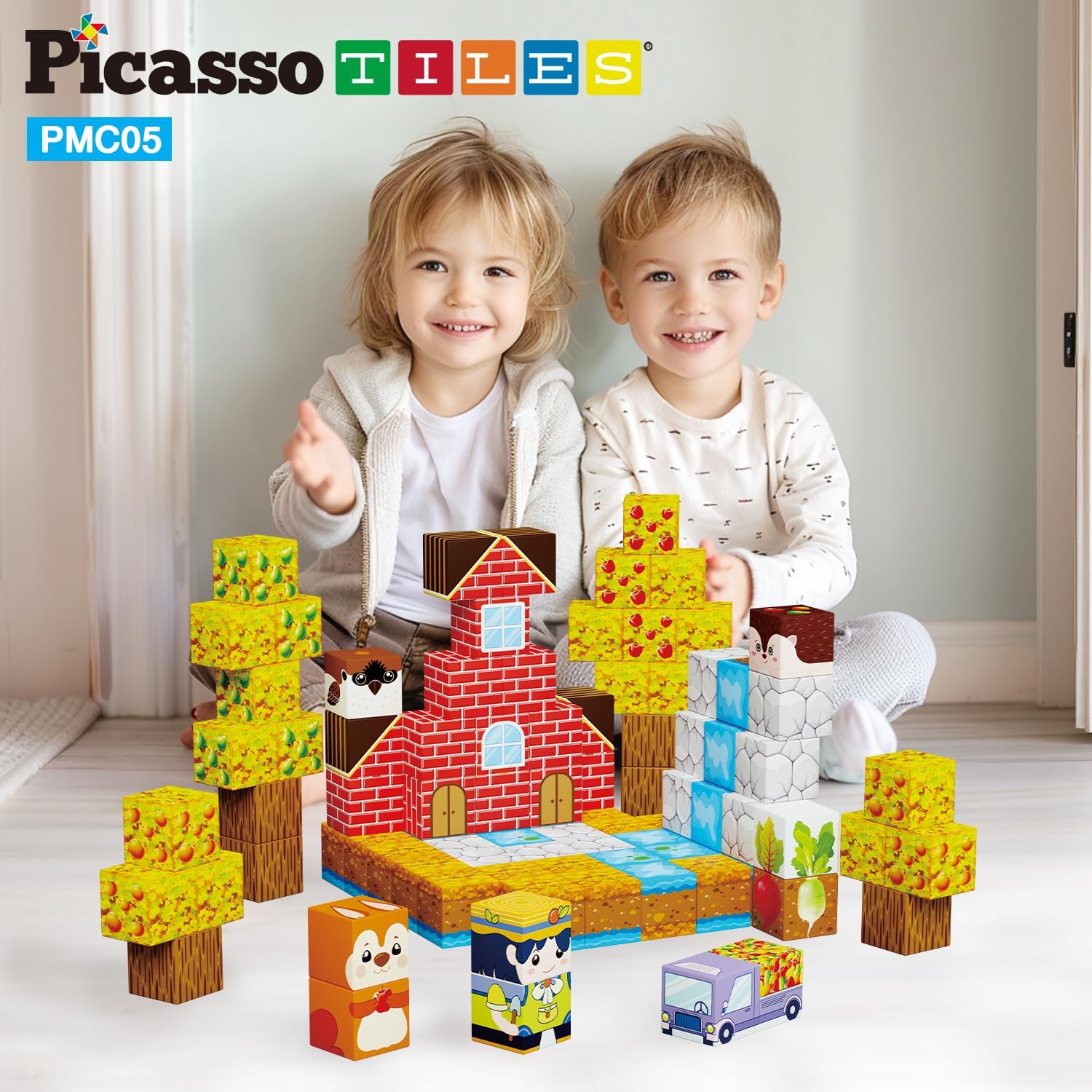 Picasso Cubes 1” Fall Autumn Harvest Theme Magnetic Blocks Build Cubes 90 Piece Magnet Tile Construction Building Block Set Sensory Toy Early Education STEM Learning, Children Age 3+ Boy Girl PMC05