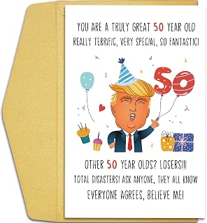 Funny Trump-Themed 50th Birthday Card Gift for Men Women, Hilarious Donald 50th Birthday Card Gift for Husband Wife, Humor 50 Years Old Bday Cards Gifts for Mom Dad, 50th Bday Cards Gifts for Him Her