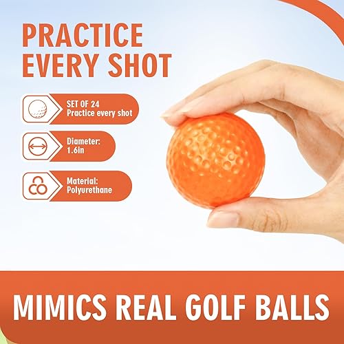 Miniatura 10 de Paquete de 24 pelotas de golf de práctica, pelotas de golf de espuma de 1.614 in, sensación realista y larga duración, pelotas de golf de práctica