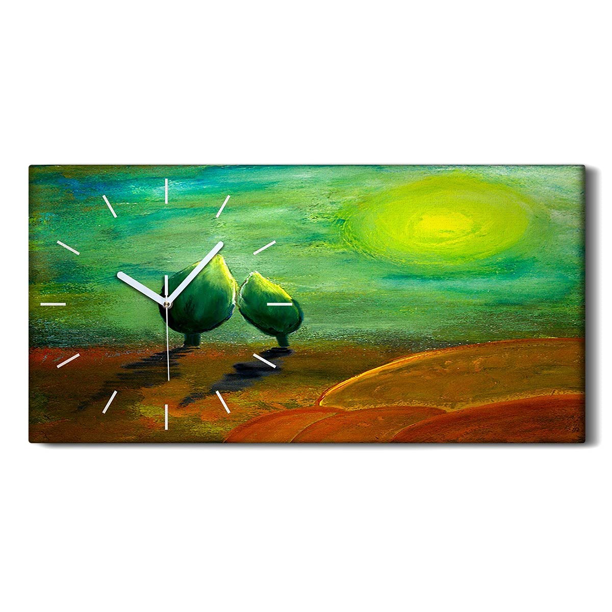 Horloge sur Toile 60x30cm Abstrait Sun Trees Paysage pour la Décoration du Salon