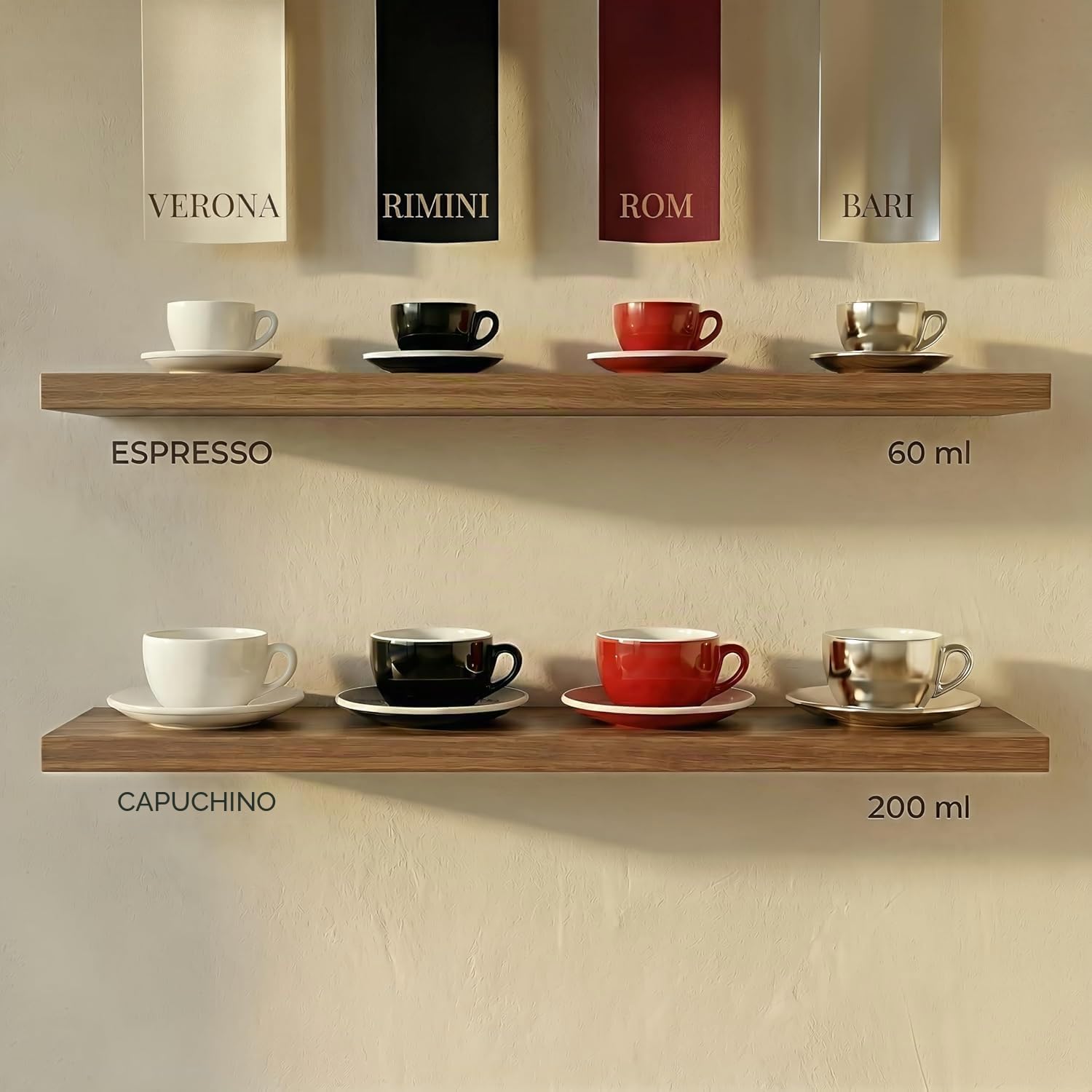 Juego de 6 tazas de Capuchino 200 ml | Rojo | Estilo italiano | Pared gruesa y pesada | Apto para lavavajillas - Caja regalo