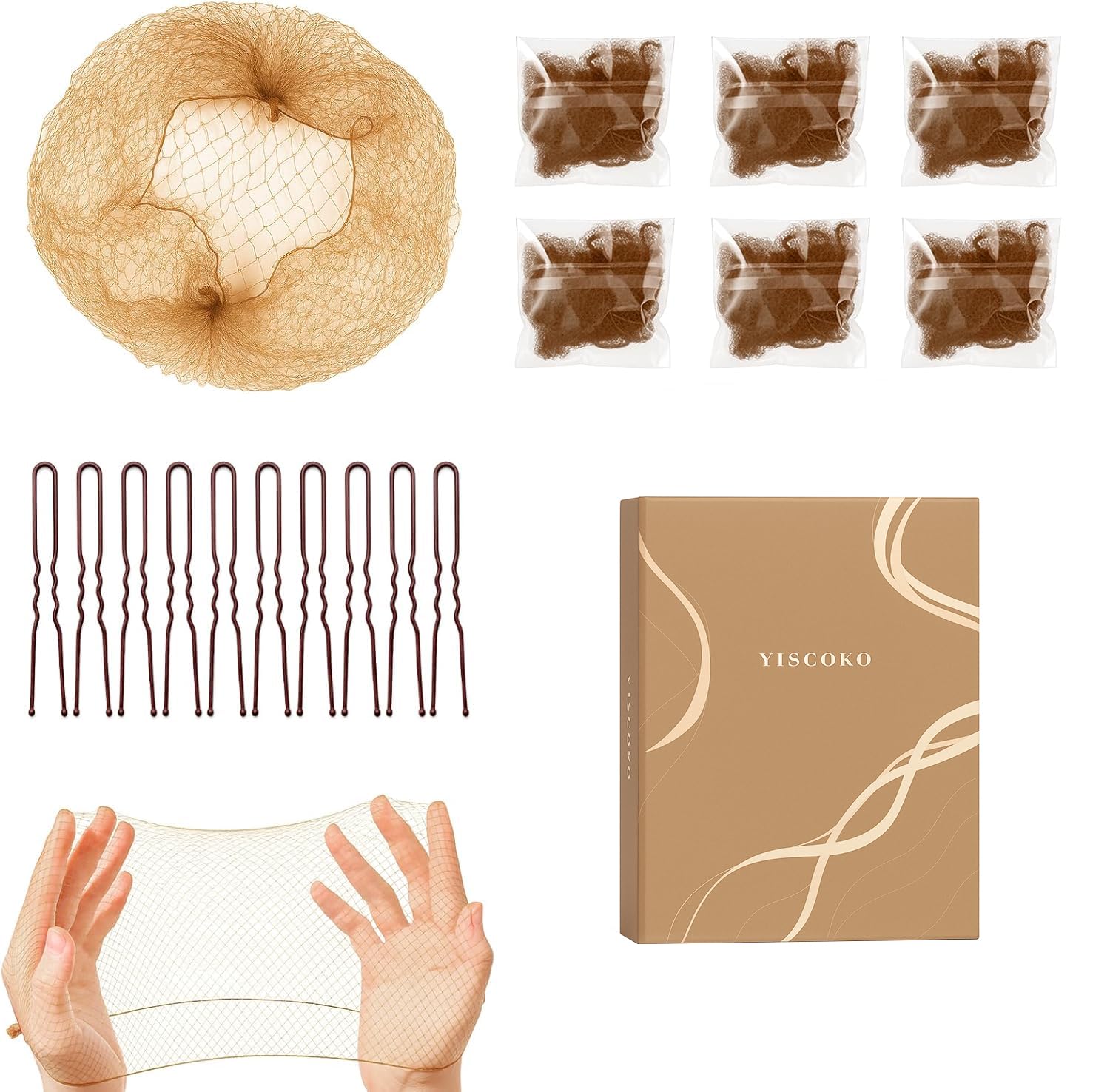 Retine per capelli per chignon, 20 reti per chignon con 20 forcine a forma di U per donne da 50 cm, rete invisibile per chignon, per ragazze, ballerine, chef, infermieri, assistenti di volo