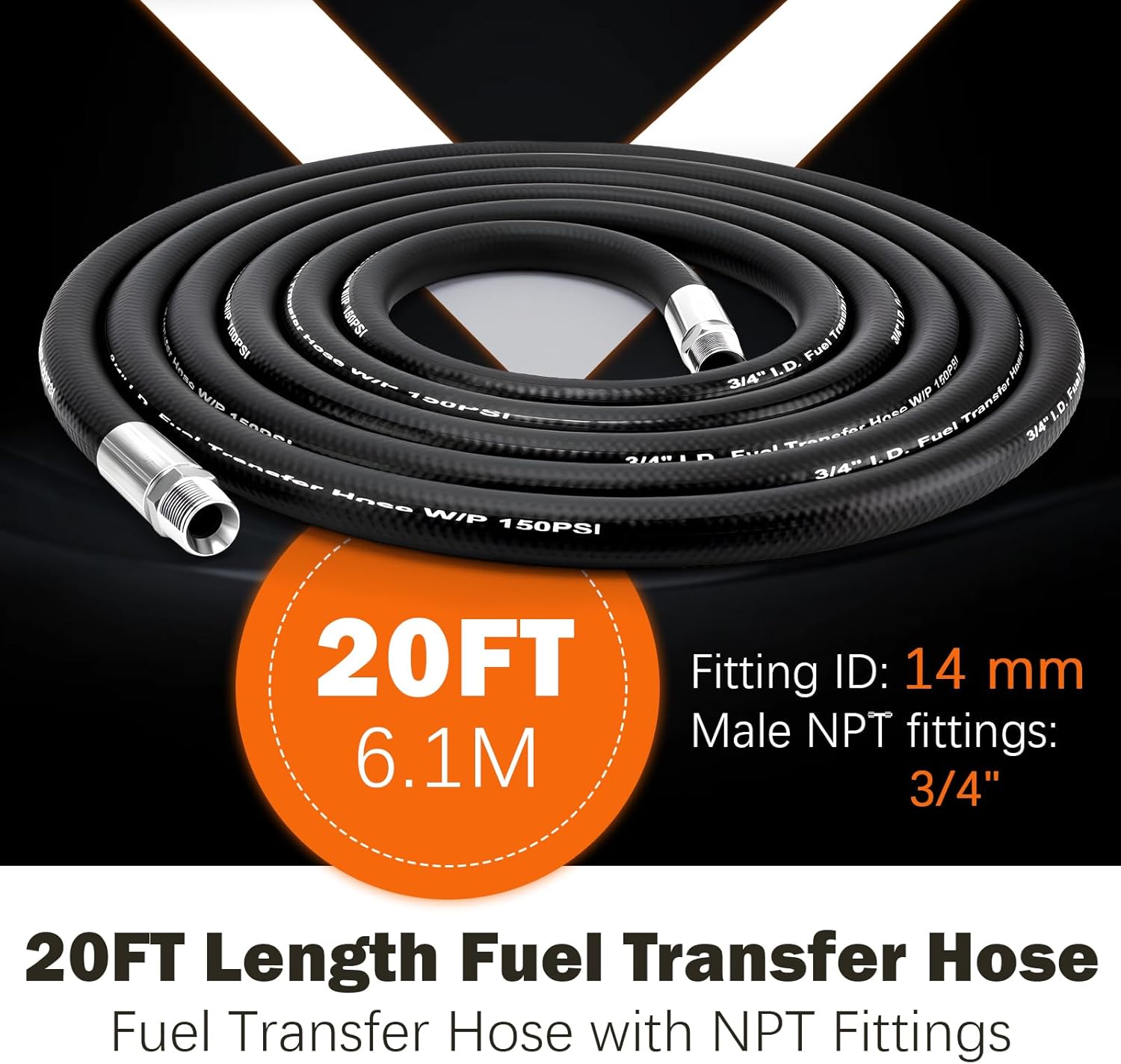 Fuel Transfer Hose 3/4'' Gas Pump Hose 20FT for Gasoline, Dispensing Diesel, Biodiesel, Kerosene, Petroleum Oils