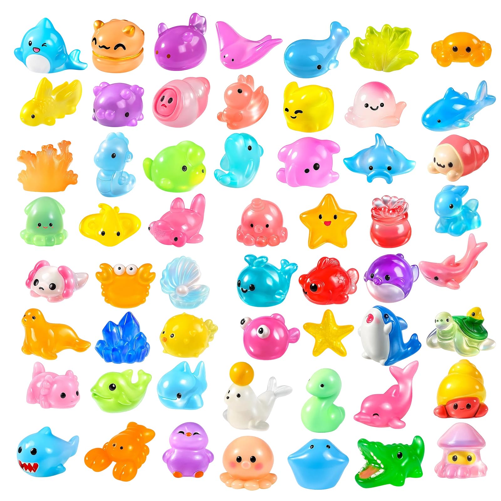 60 Mini Resin Animals, Glow in The Dark Tiny Sea Creatures for Aquarium Decor Fairy Garden Landscape