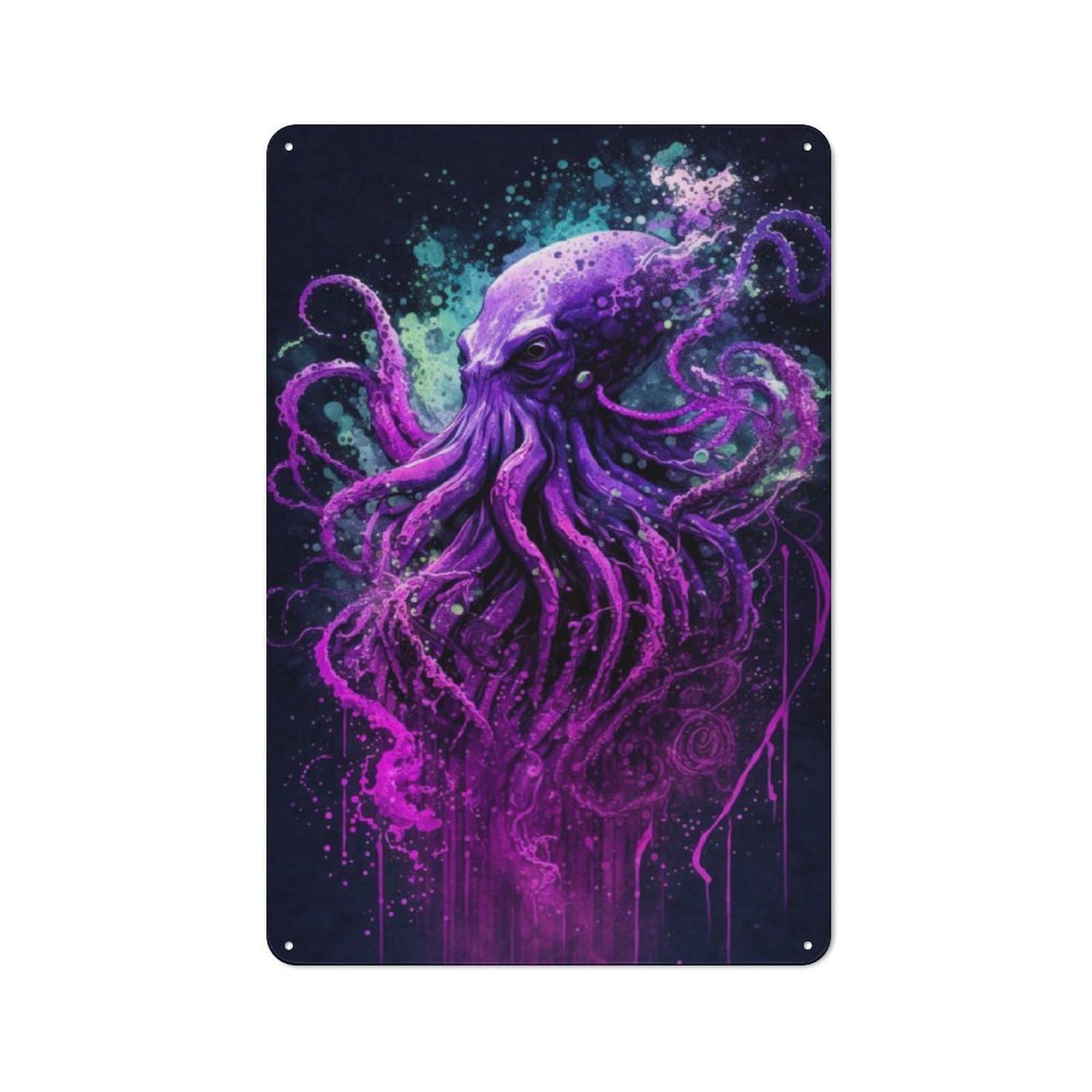 Junmoney Cosmic Fantasy Octopus Tin Wall Plaque 30X20cm With For Guest Room Or Hallway, For Hallway Wall Decor Fans