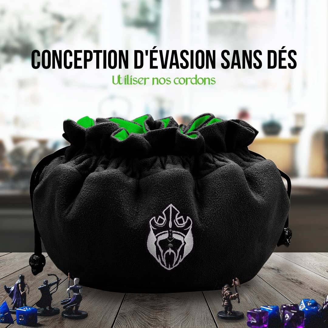 CardKingPro Immense – Édition OCD – Sacs à dés avec 15 Poches – Noir et Vert – Capacité de Plus de 200 dés – Idéal pour Les accumulateurs de dés [Design breveté]
