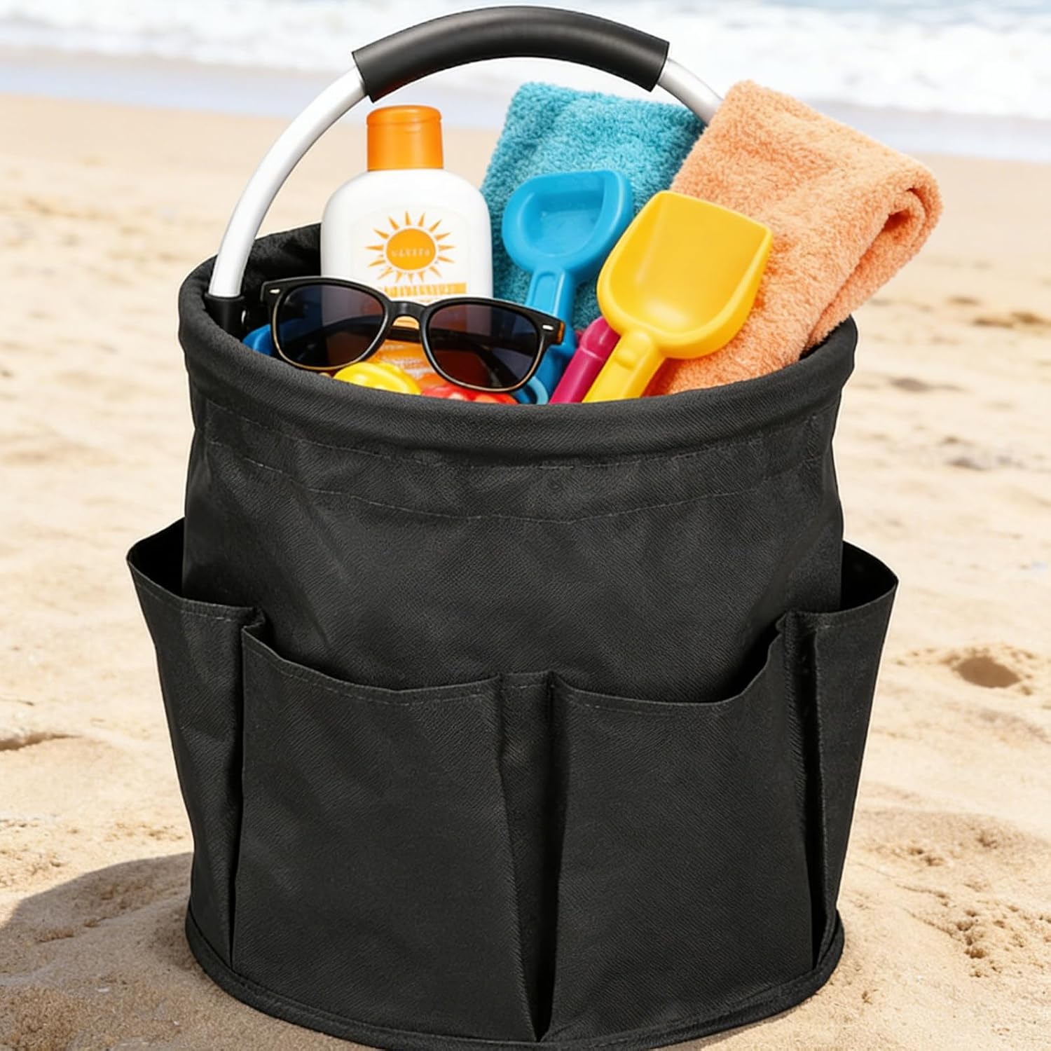17L Foldable Cleaning Storage Basket with Handle Portable Multi Cleaning Bucket Bag for Outdoor Camping Home, Garden