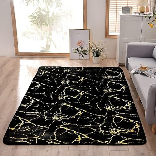 Miniatura 3 de Btargot Alfombra de área de mármol negro dorado de 5 x 8 pies para sala de estar, castillo de princesa príncipe, moderna alfombra abstracta colorida