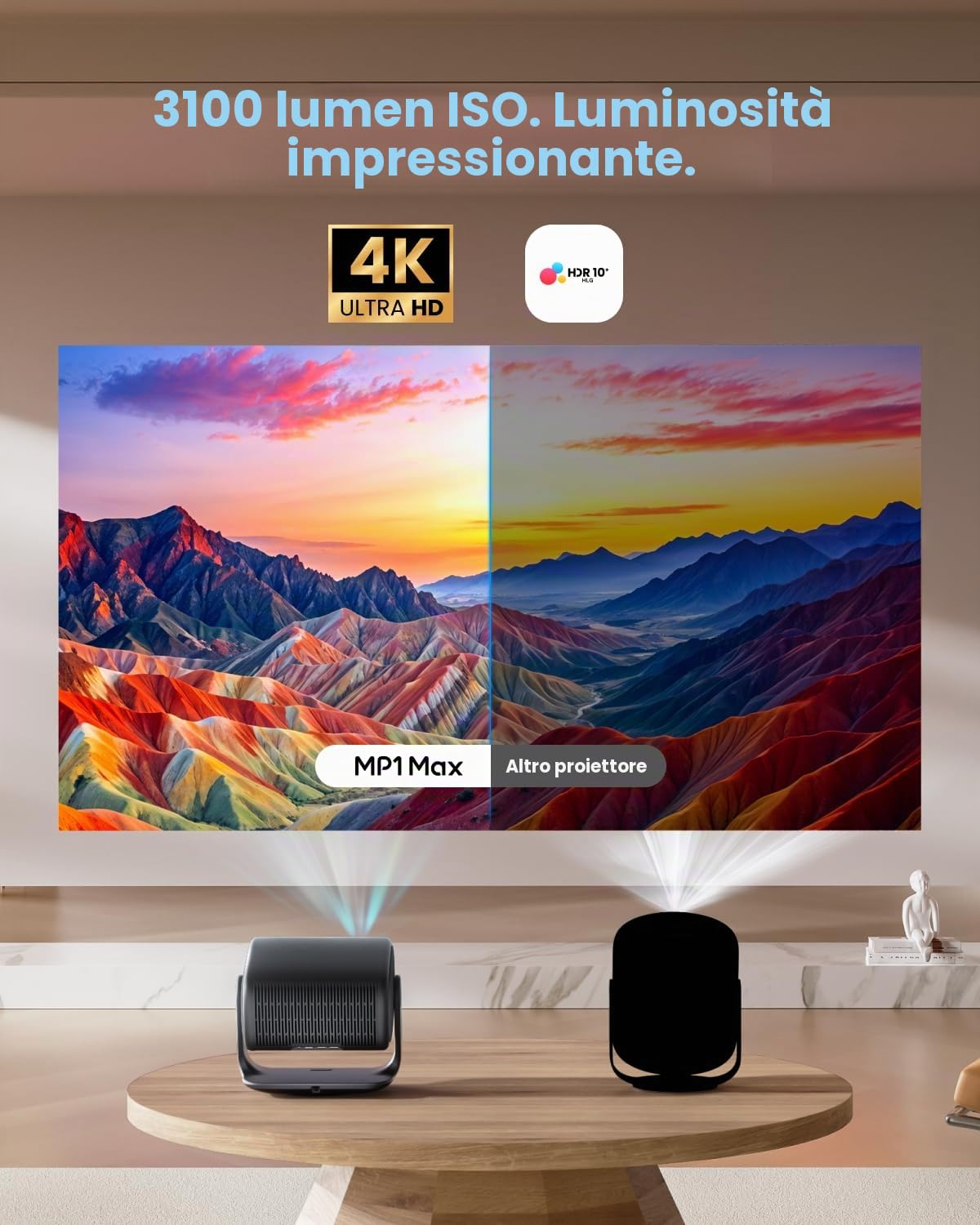 Dangbei MP1 MAX Beamer 4K Home Cine con 3100 lúmenes ISO, 300" Blu-ray 3D, HDR10+, Google TV con Netflix oficial y Dolby Audio DTS:X, HDR10+, Proyector de vídeo inteligente con WiFi y Bluetooth