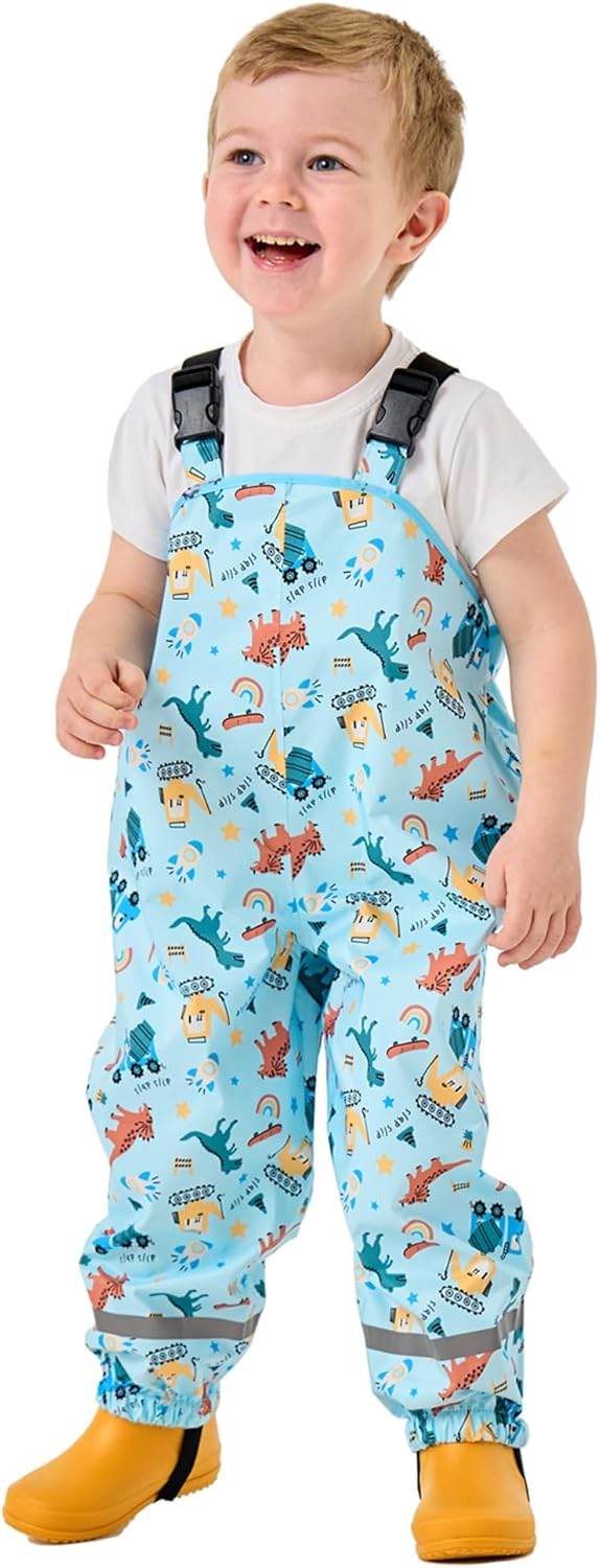 Boys Girls Rain Bib Pants Toddlers Suspender Rainpants Kids Waterproof Overalls Lightweight Rainwear - Image 2