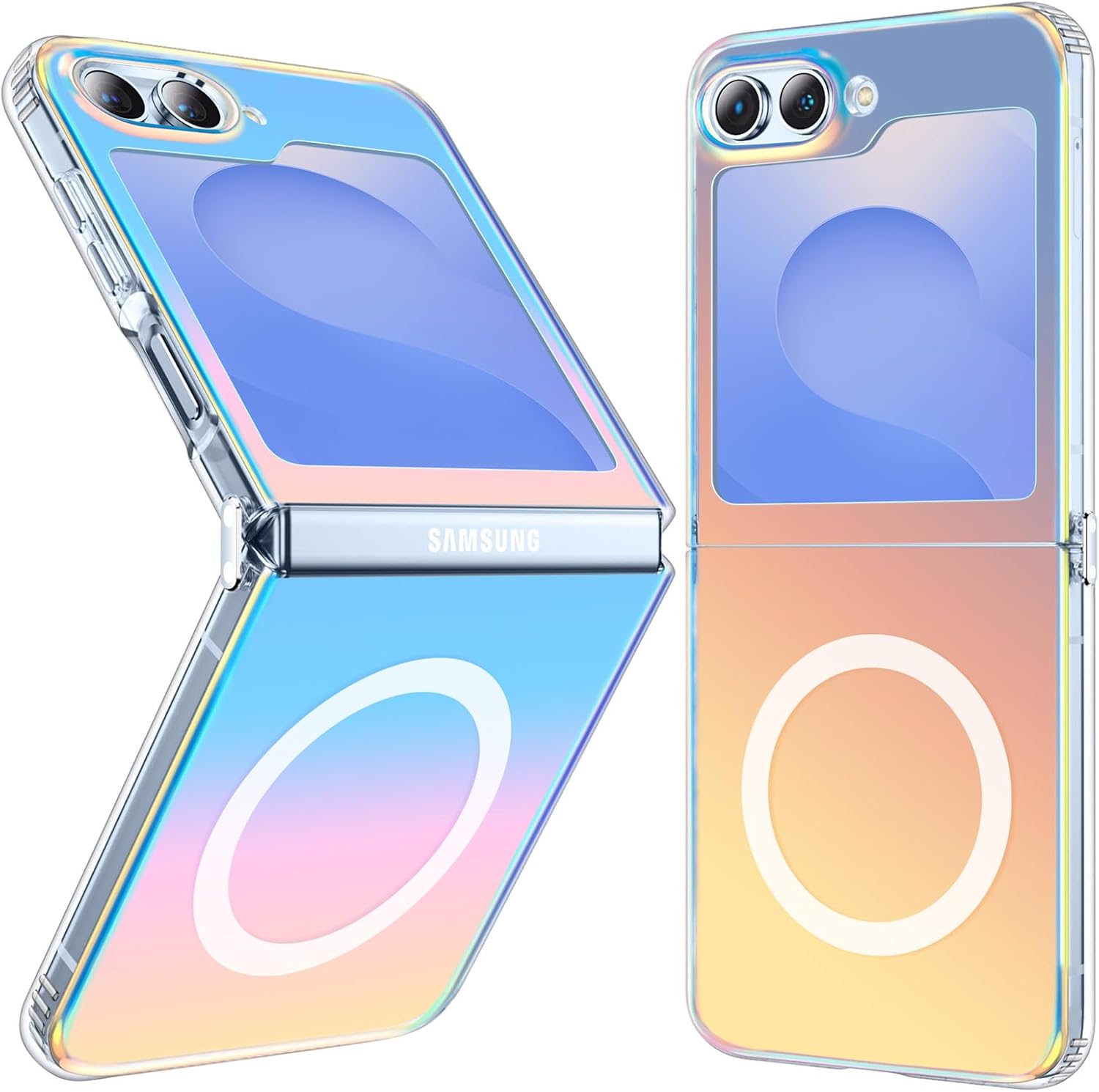 Coque galaxy z flip 6 – Coque magnétique pour Samsung Galaxy Z Flip 6/Flip 5, compatible avec MagSafe, coque de protection anti-rayures, antichoc, coque de téléphone mate translucide holographique irisée givrée, crépuscule
