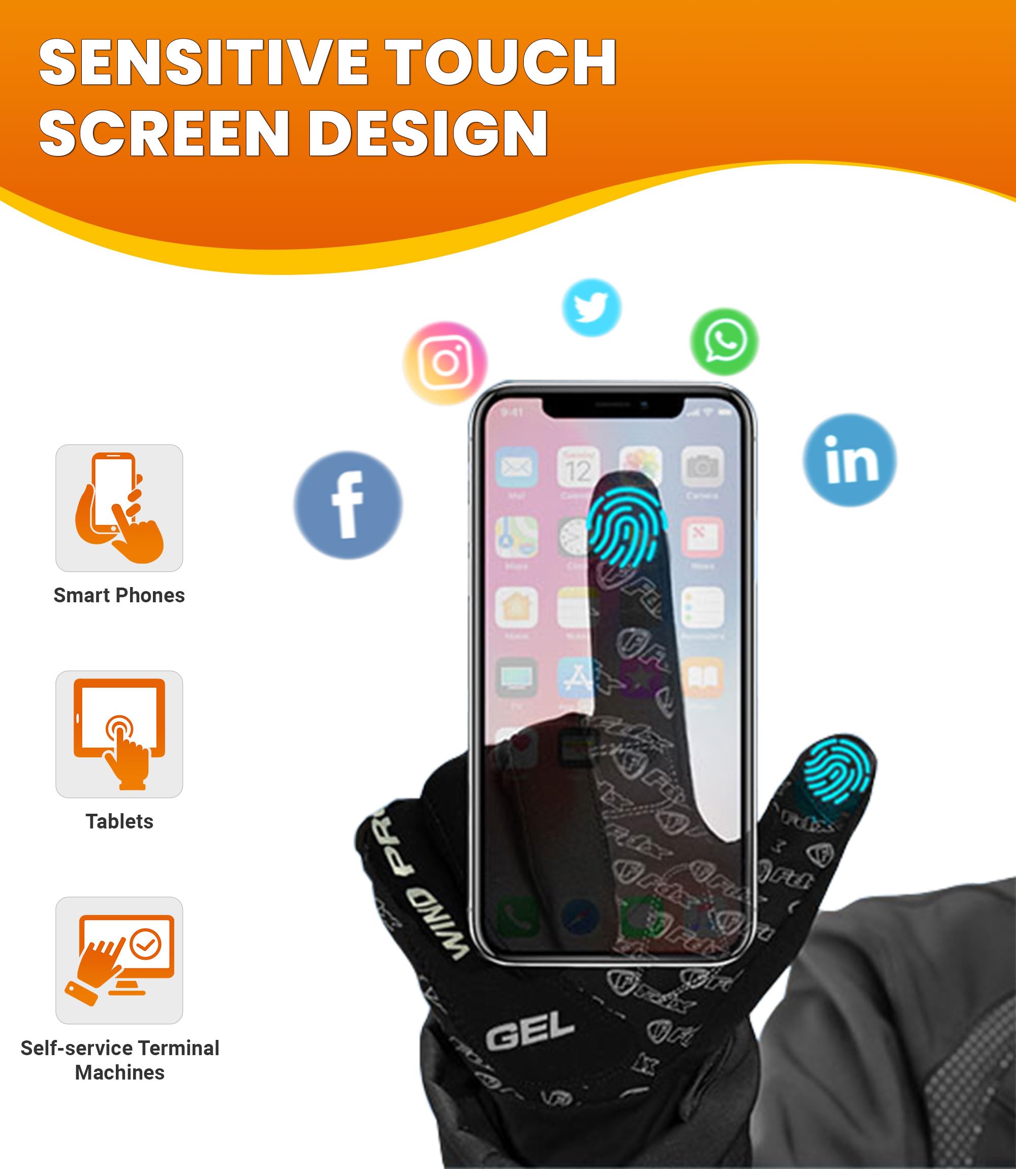 FDX Guanti Bici Termici Invernali – Antivento e Traspiranti con Palmo Imbottito in Gel, Touchscreen Sensibile, Guanti per MTB, Ciclismo su Strada, Running e Outdoor