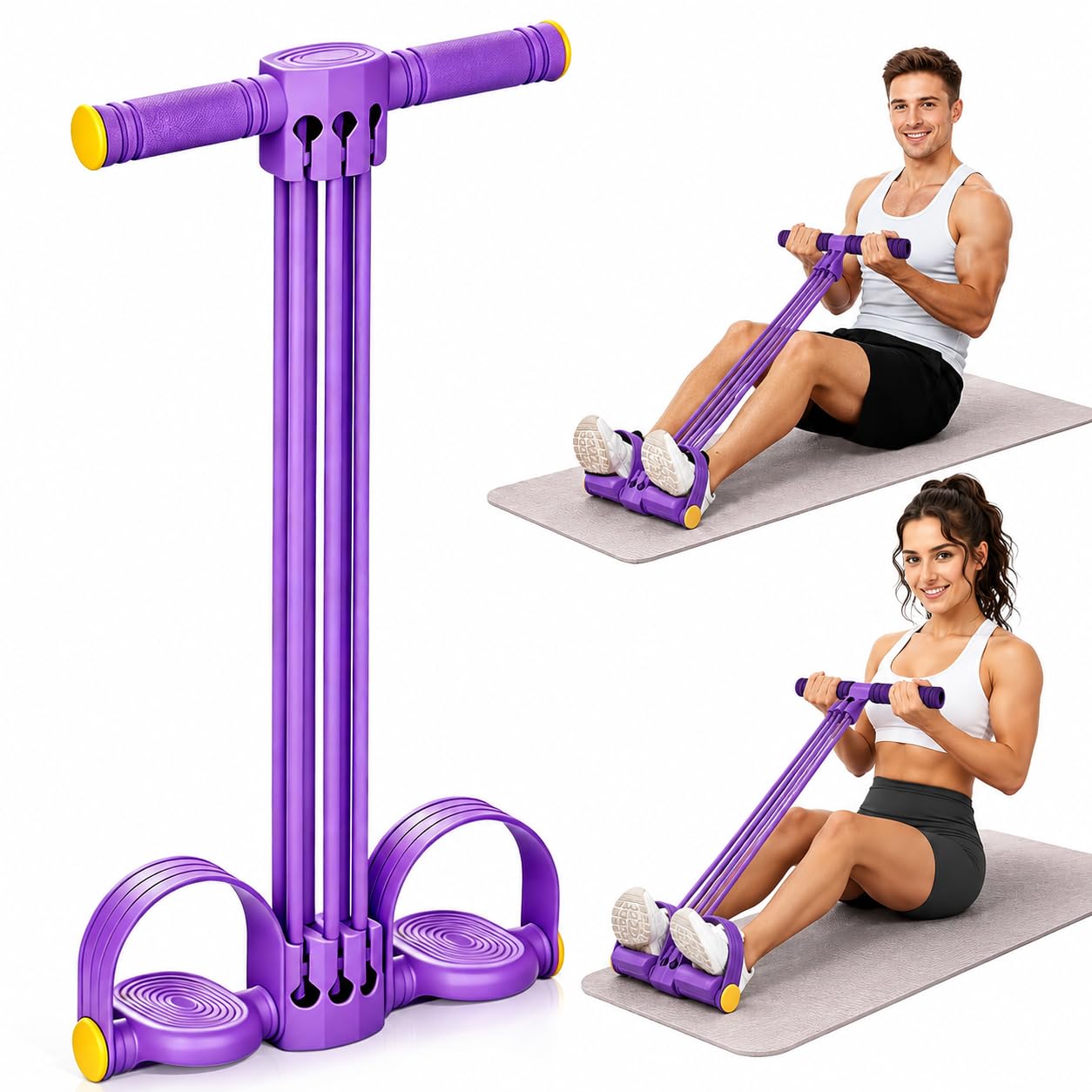 Pedal Resistance Bands with Handle, 6 Tube High Resistance Sit Up Pull Rope