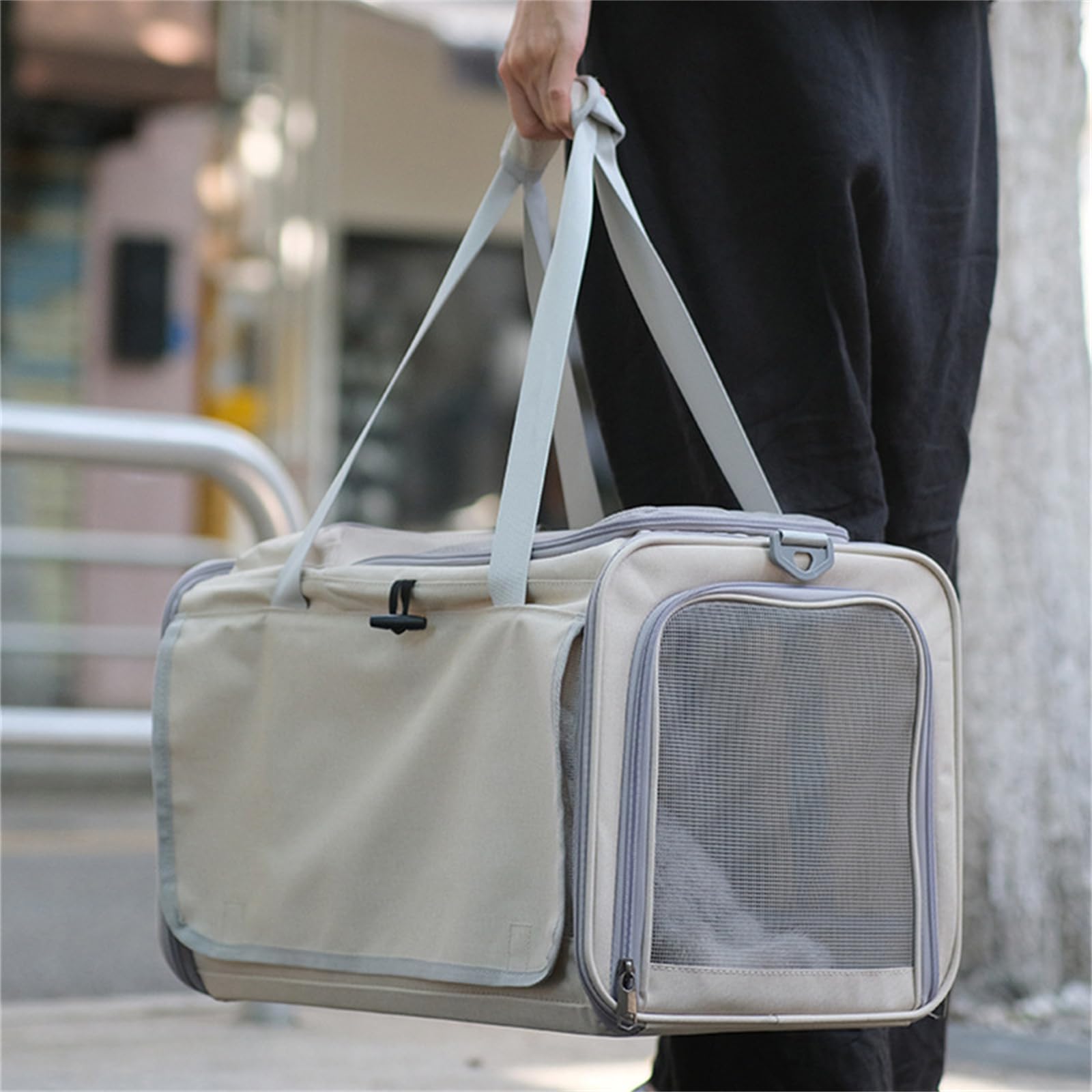 Transportin Gato Perro Pequeño, Bolsa Transporte Mascotas Transportin Gato Plegable Transpirable Duradera Bolsa de Transporte para Cachorros y Gatitos, Viaje, Paseo (47x29x30CM,Azul)