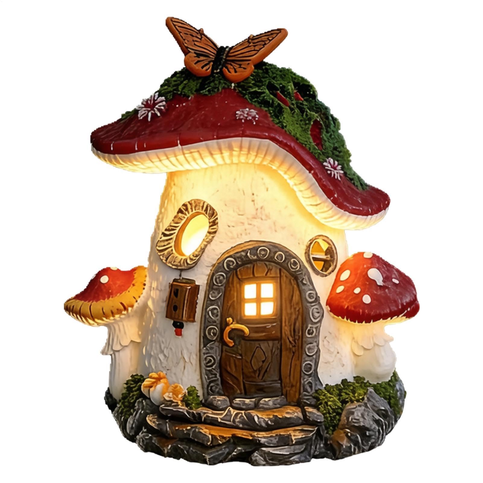 Maison de champignon et lumières solaires en forme de champignon pour extérieur et sentier de jardin