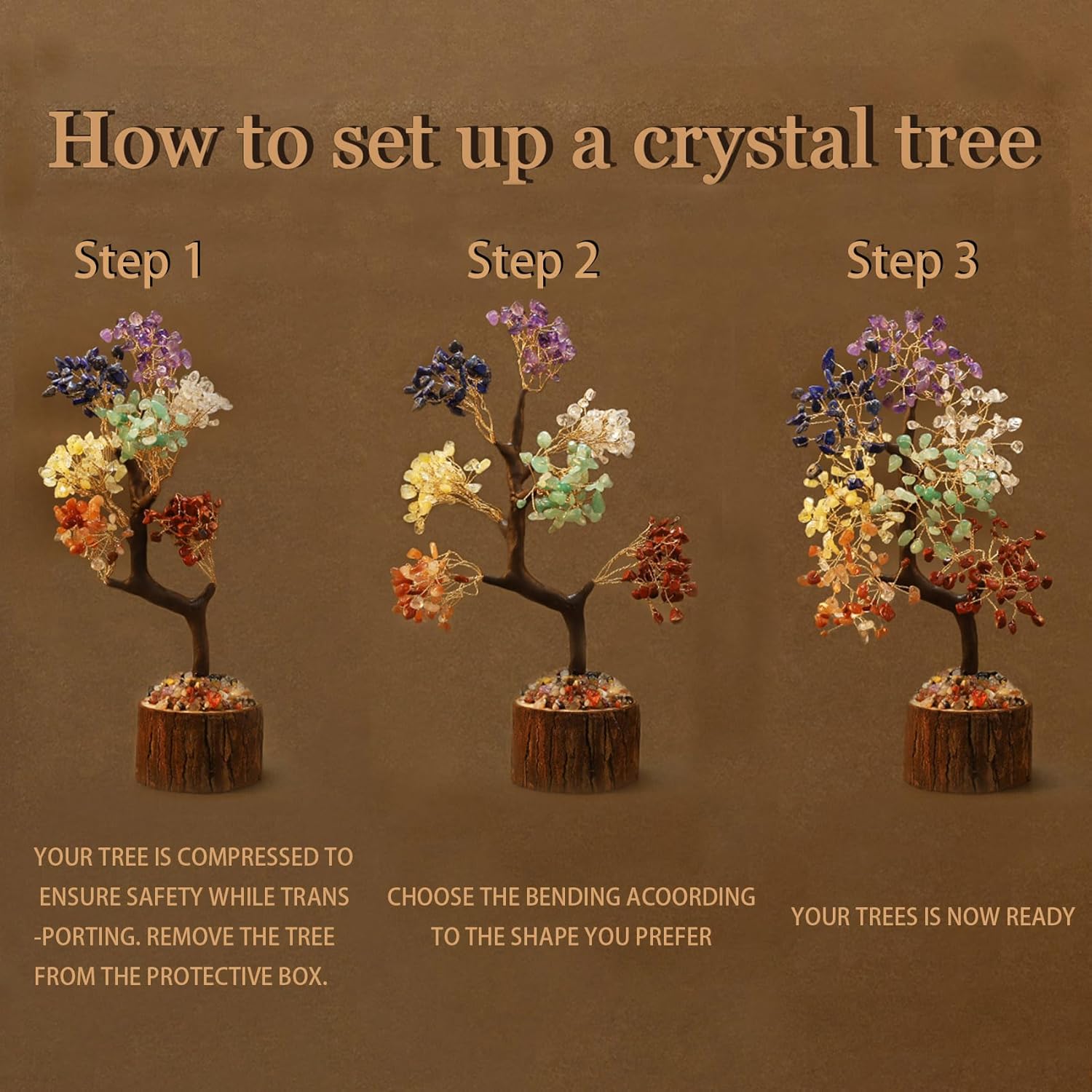 Crystal Tree for Positive Energy, Healing Crystal Artificial Trees for Home, Office, and Desk Decor, Handmade Bonsai Tree for Woman, Mom's Day and Birthdy