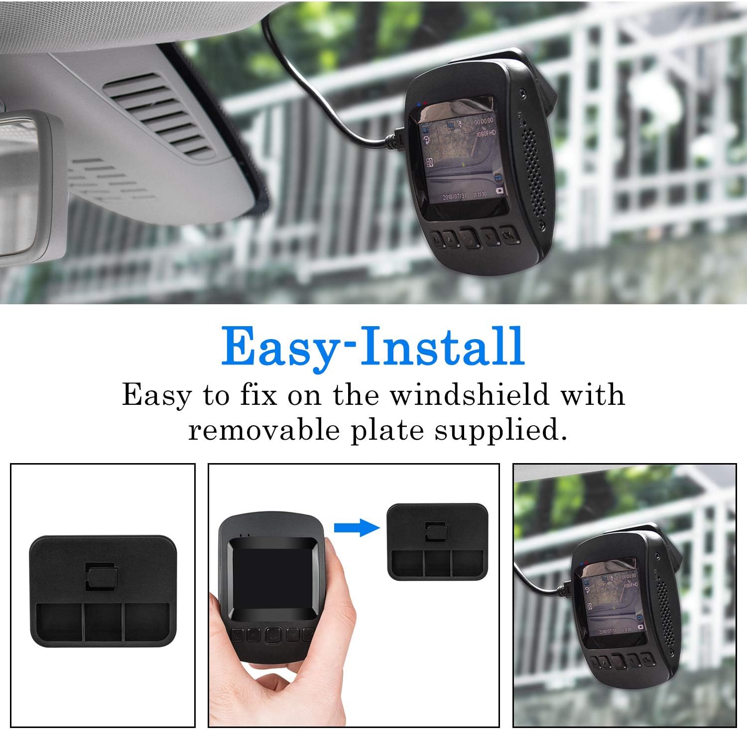 Dashcam che monitora un'auto parcheggiata in un parcheggio