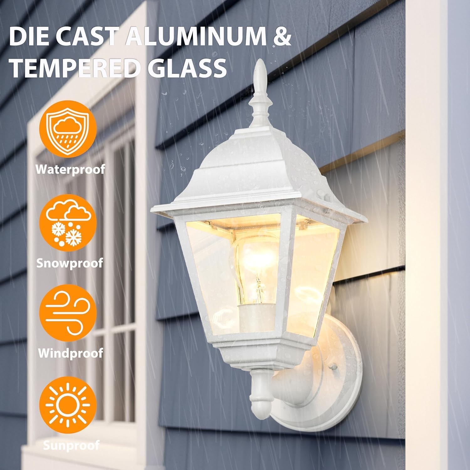 Outdoor Wall Lantern 2 Pack White Waterproof Porch Light with Clear Glass Weather-Resistant Aluminum Sconce for Garage Patio Garden Front Door E26 Bulb (Bulbs Not Included)