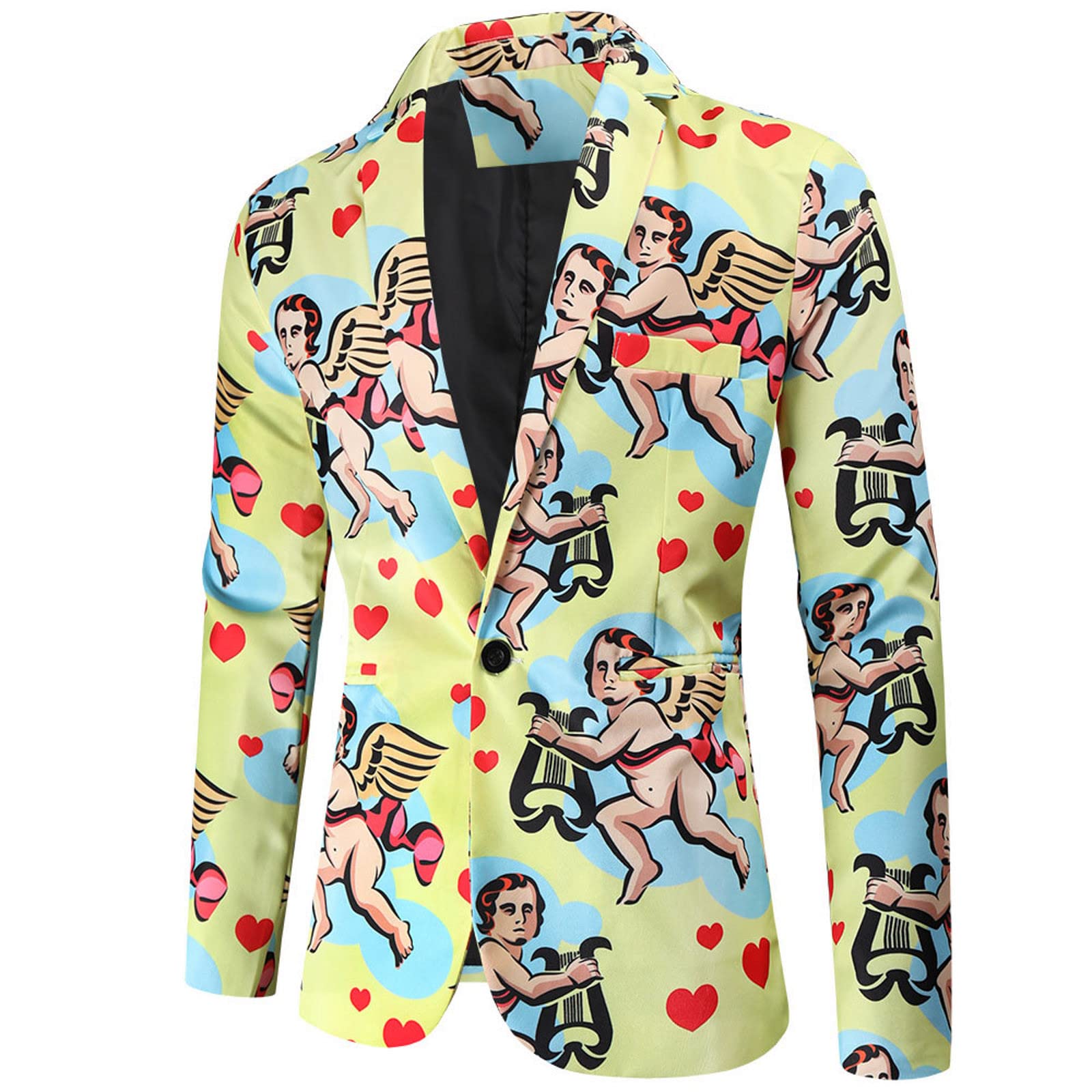 Blazer Uomo Slim Fit Formale Elegante Giacca di moda per gli uomini giacca casual fibbia risvolto abito stampato singolo petto giacche di moda con un bottone, giallo, XL